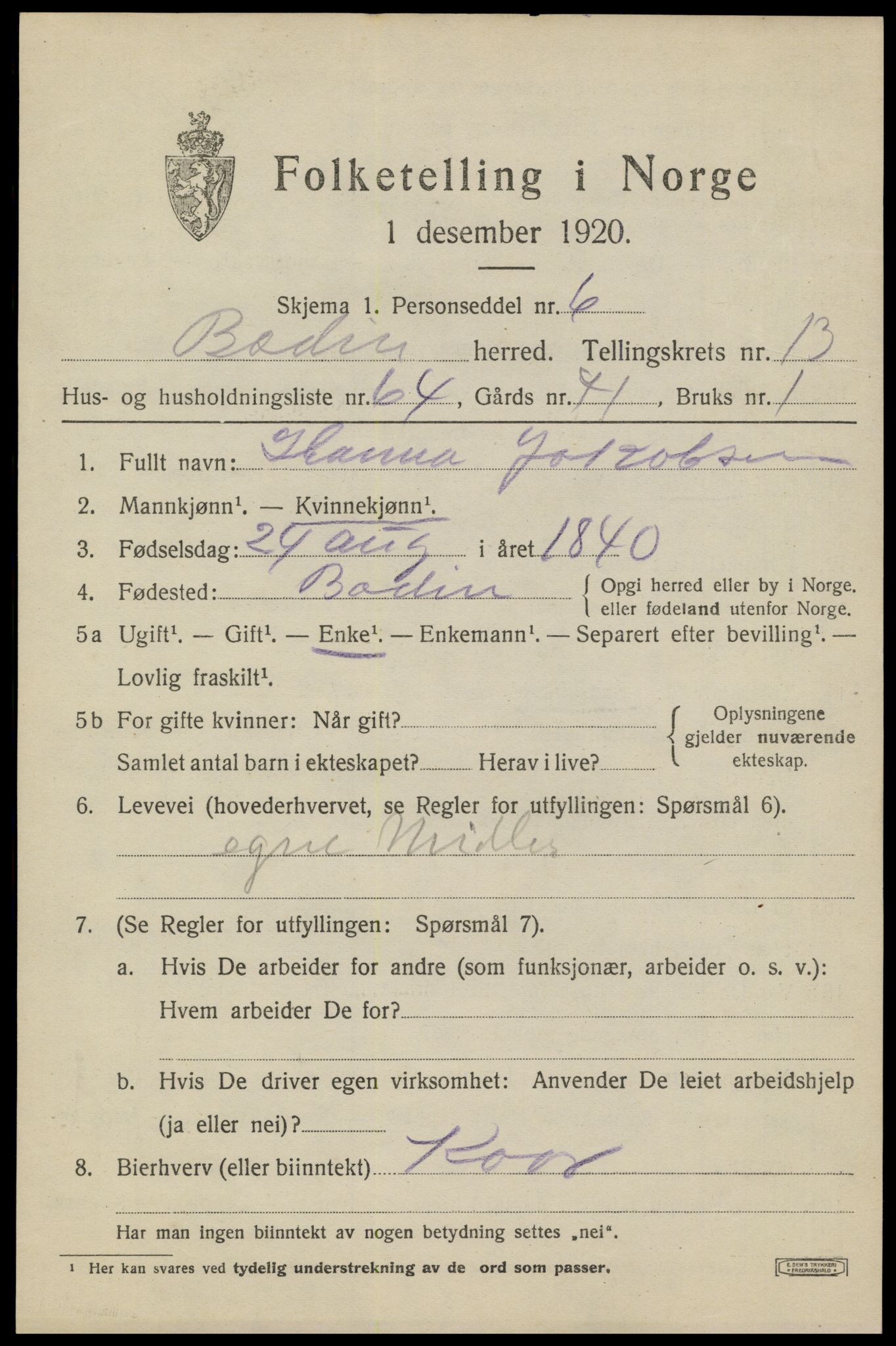 SAT, 1920 census for Bodin, 1920, p. 10118