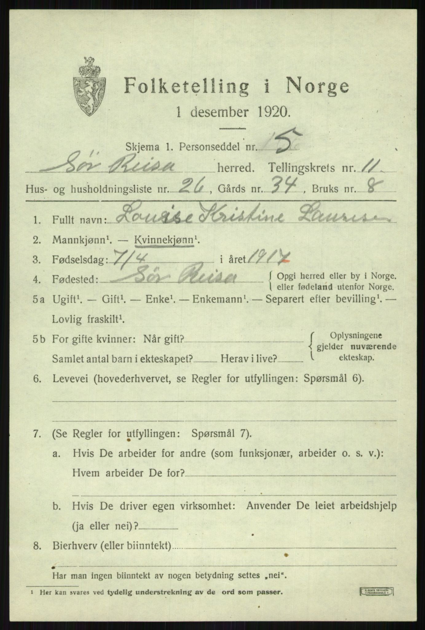 SATØ, 1920 census for Sørreisa, 1920, p. 5084