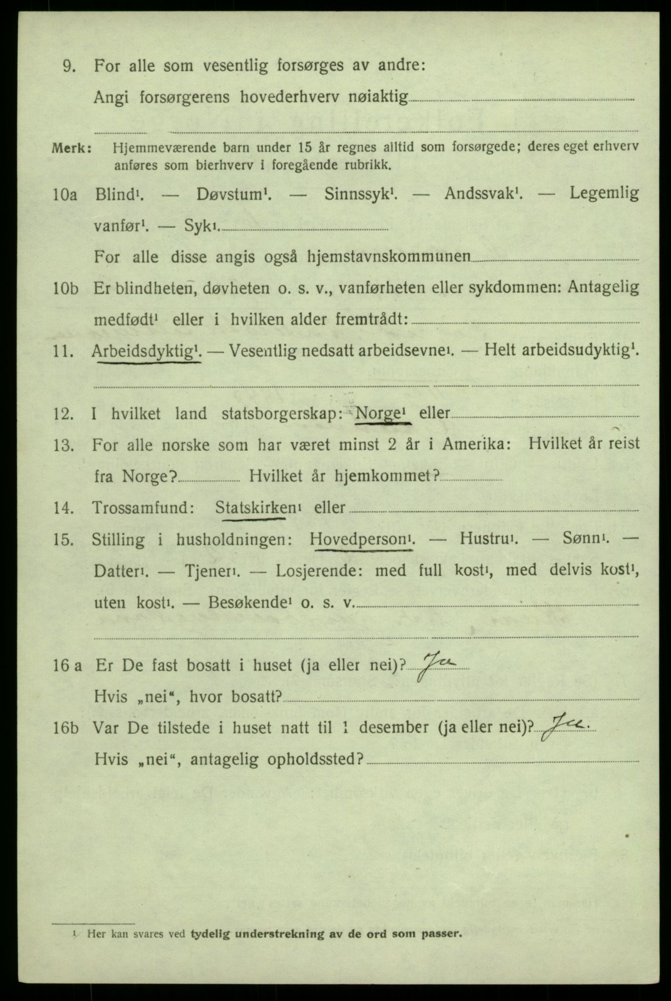 SAB, 1920 census for Granvin, 1920, p. 1305