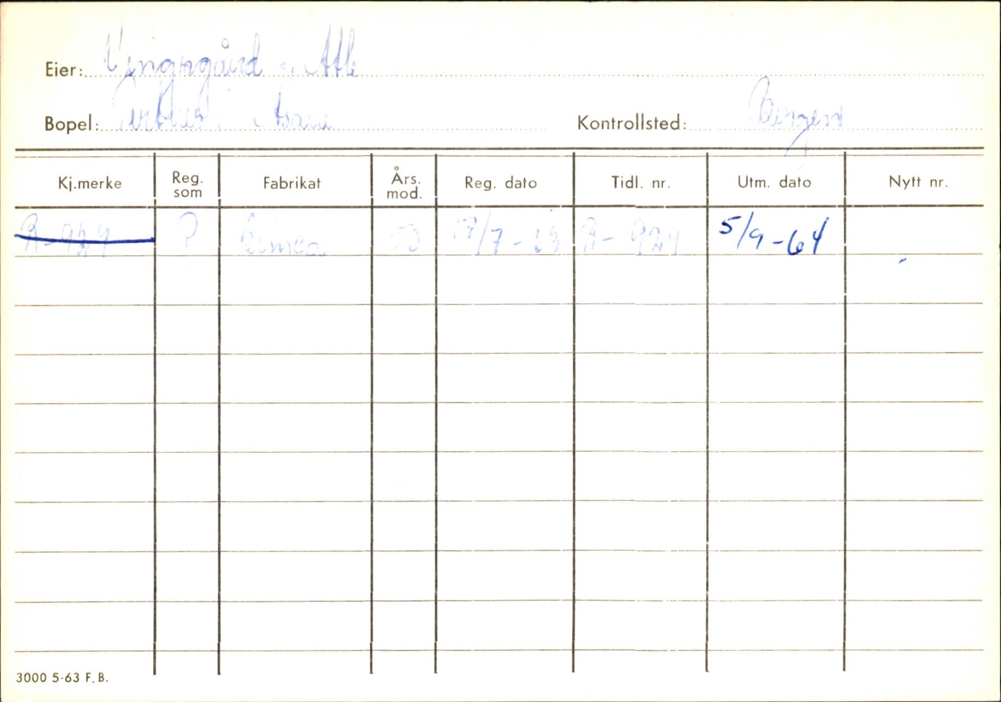 Statens vegvesen, Hordaland vegkontor, AV/SAB-A-5201/2/Ha/L0060: R-eierkort V-W, 1920-1971, p. 29