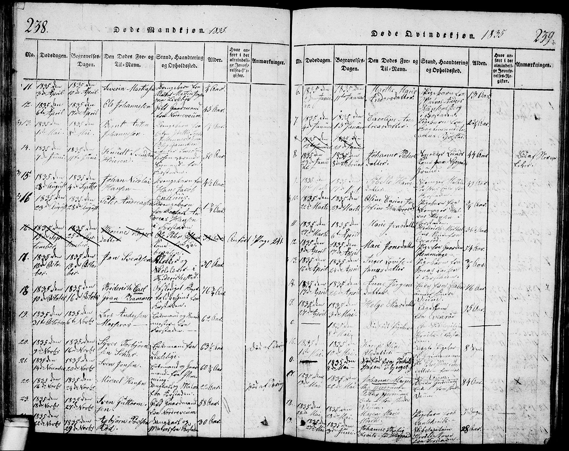 Glemmen prestekontor Kirkebøker, AV/SAO-A-10908/G/Ga/L0001: Parish register (copy) no. 1, 1816-1838, p. 238-239