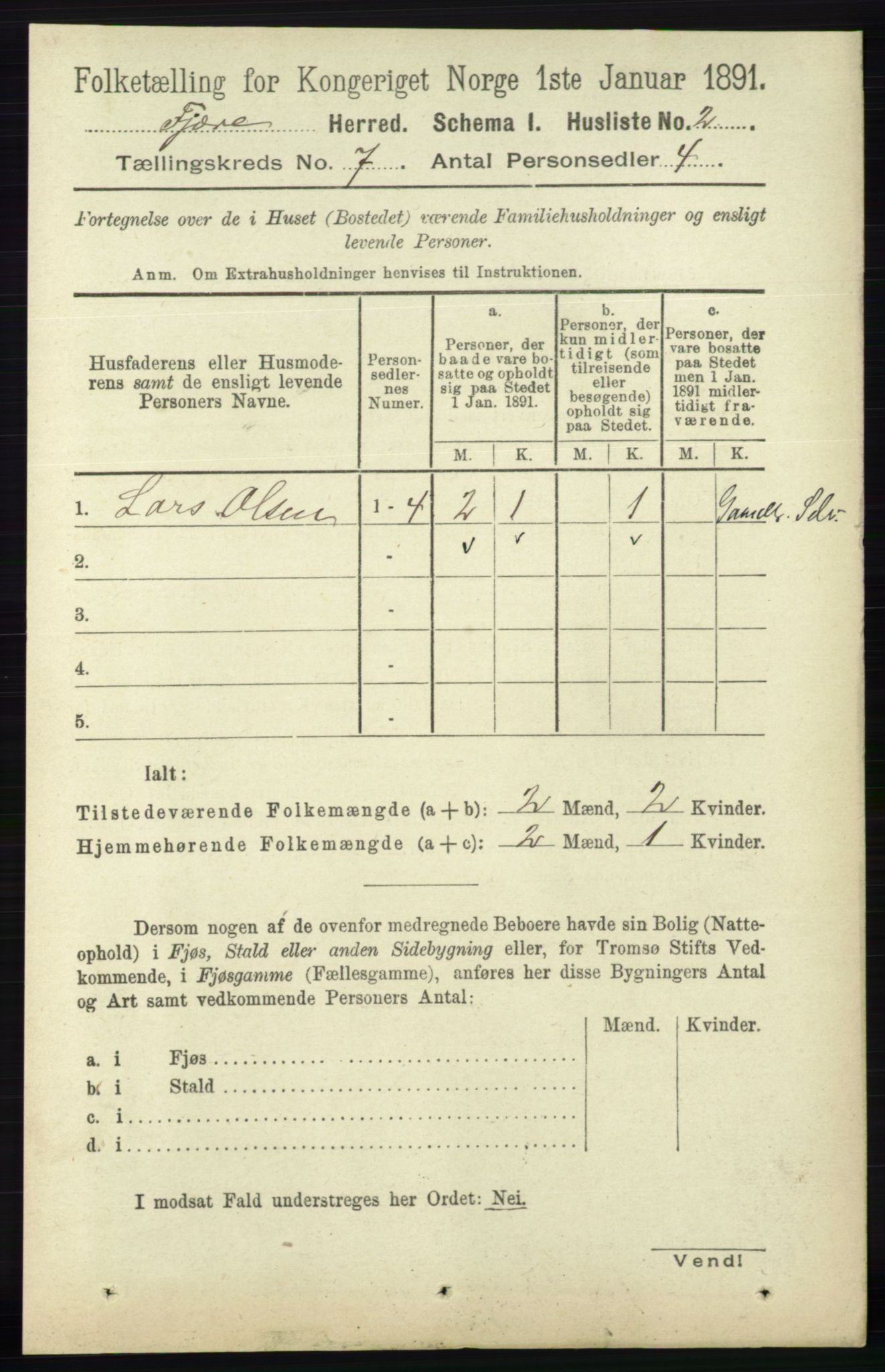 RA, 1891 census for 0923 Fjære, 1891, p. 3125