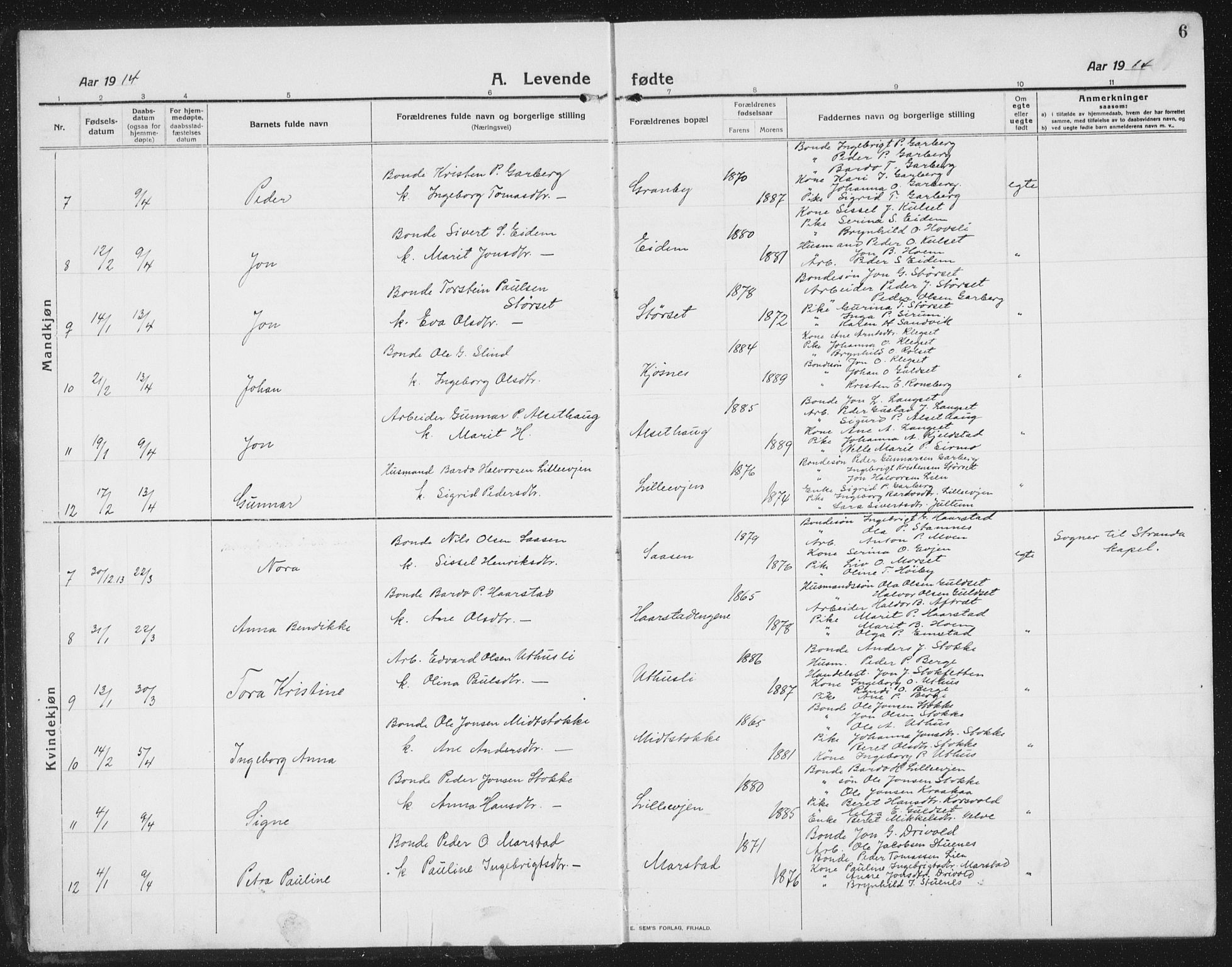 Ministerialprotokoller, klokkerbøker og fødselsregistre - Sør-Trøndelag, SAT/A-1456/695/L1158: Parish register (copy) no. 695C09, 1913-1940, p. 6