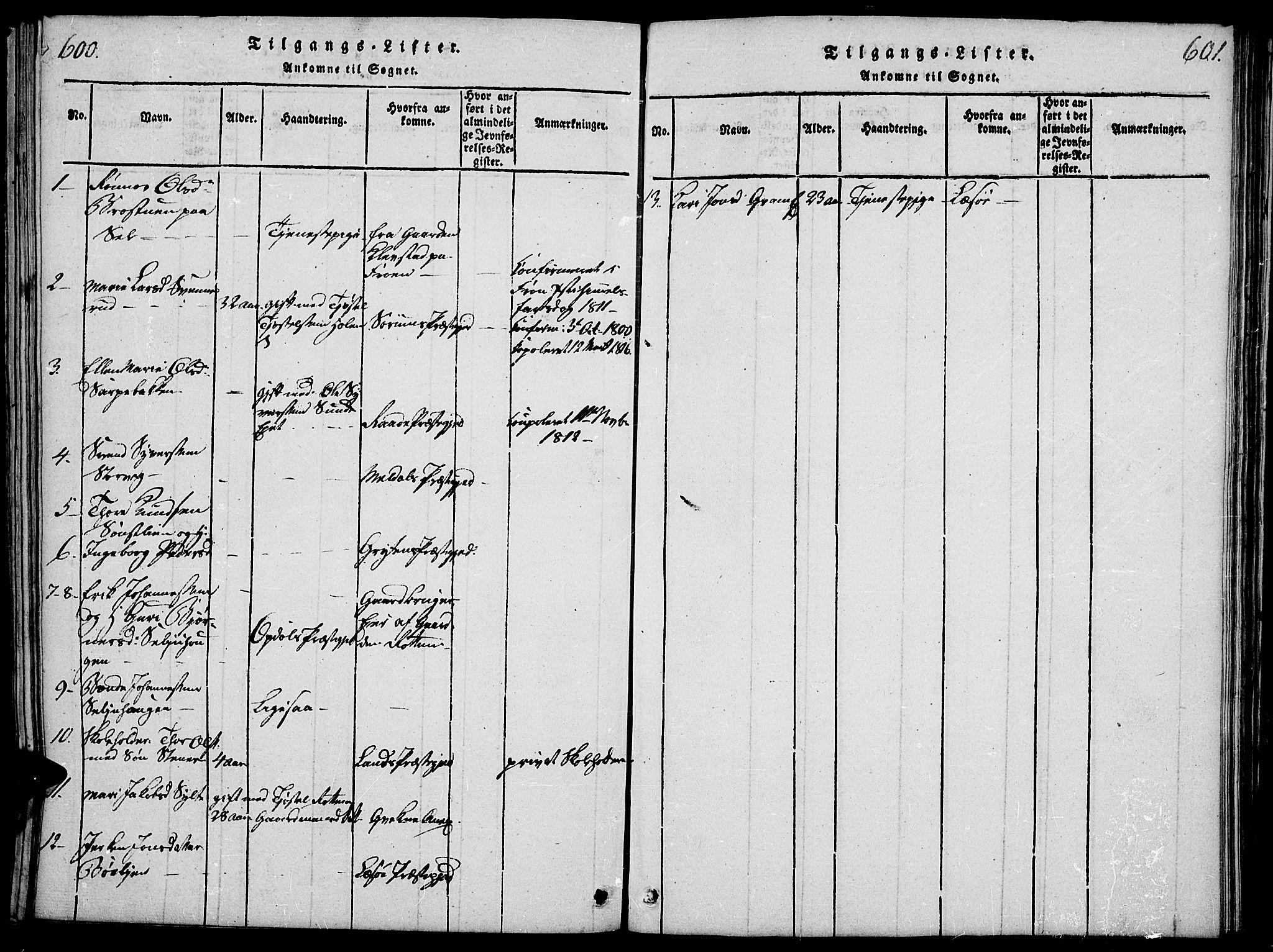 Vågå prestekontor, SAH/PREST-076/H/Ha/Haa/L0003: Parish register (official) no. 3, 1815-1827, p. 600-601
