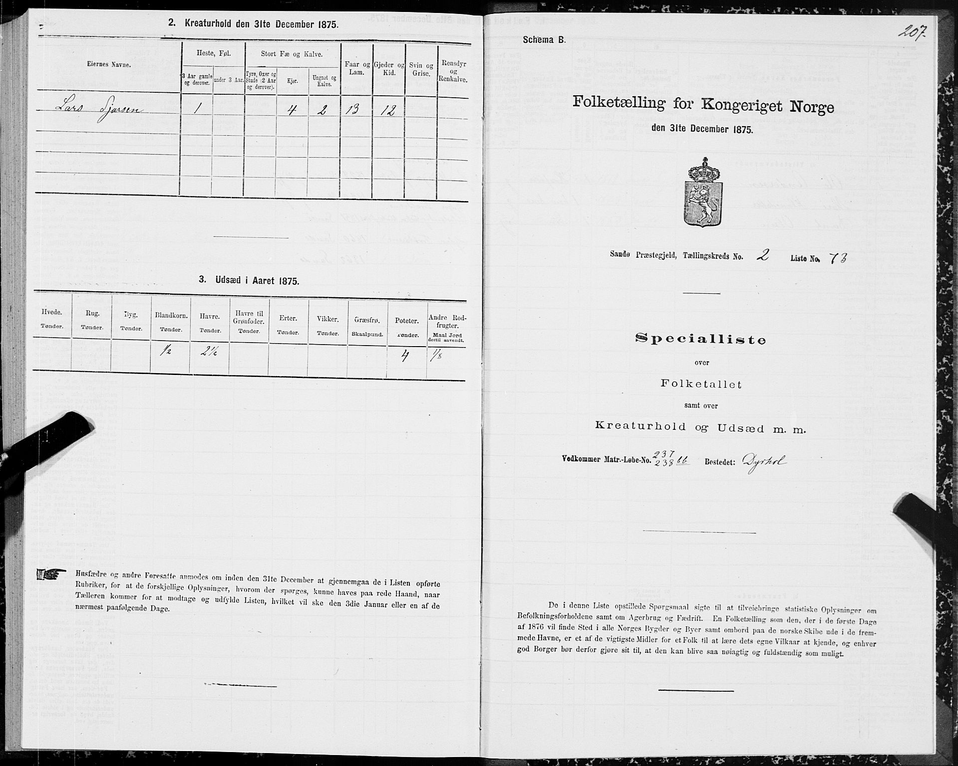 SAT, 1875 census for 1514P Sande, 1875, p. 1207