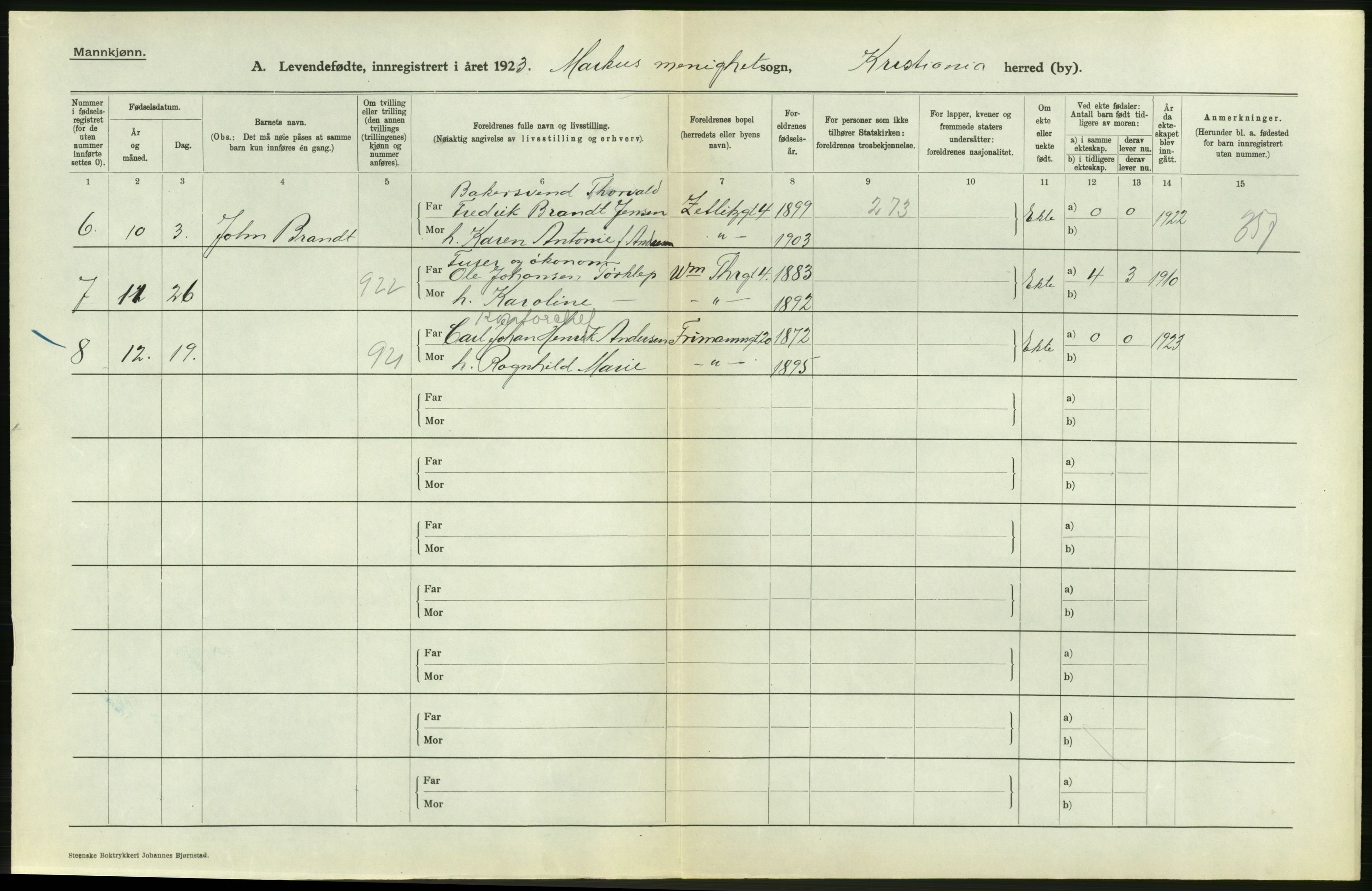 Statistisk sentralbyrå, Sosiodemografiske emner, Befolkning, RA/S-2228/D/Df/Dfc/Dfcc/L0007: Kristiania: Levendefødte menn og kvinner., 1923, p. 538