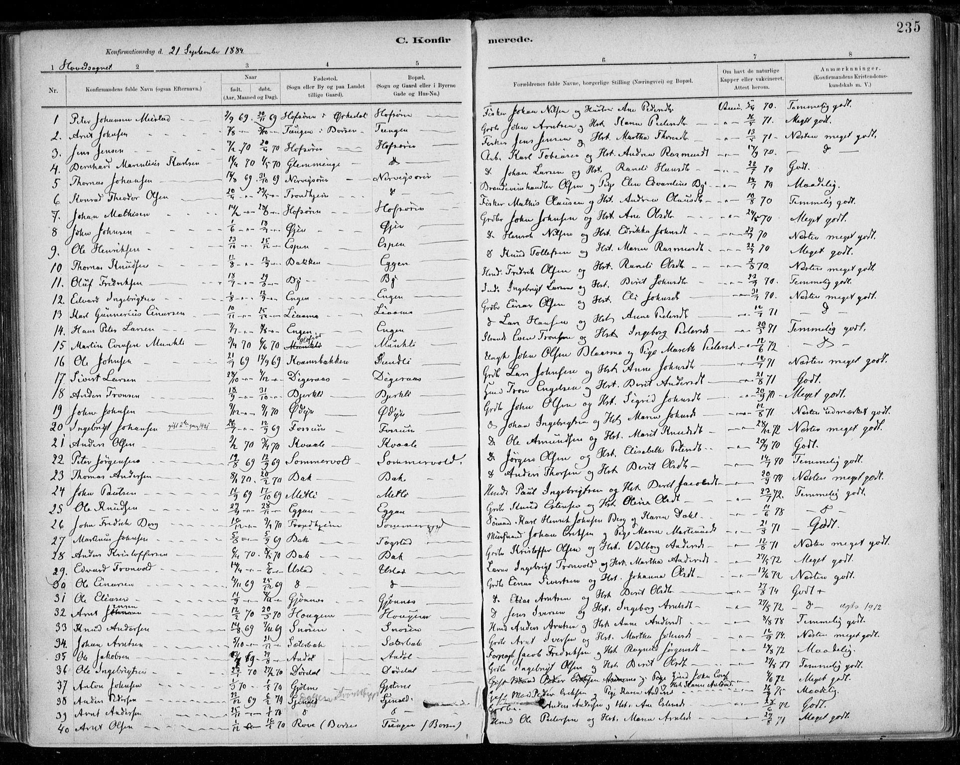 Ministerialprotokoller, klokkerbøker og fødselsregistre - Sør-Trøndelag, AV/SAT-A-1456/668/L0809: Parish register (official) no. 668A09, 1881-1895, p. 235