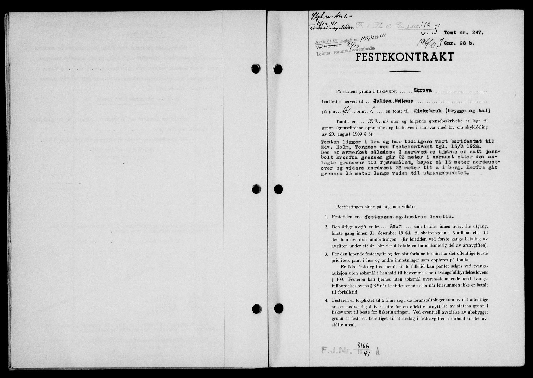 Lofoten sorenskriveri, SAT/A-0017/1/2/2C/L0009a: Mortgage book no. 9a, 1941-1942, Diary no: : 1777/1941