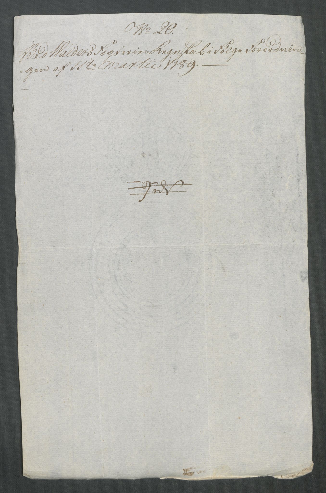 Rentekammeret inntil 1814, Reviderte regnskaper, Mindre regnskaper, AV/RA-EA-4068/Rf/Rfe/L0053: Trondheim. Tønsberg, Valdres fogderi, 1789, p. 405