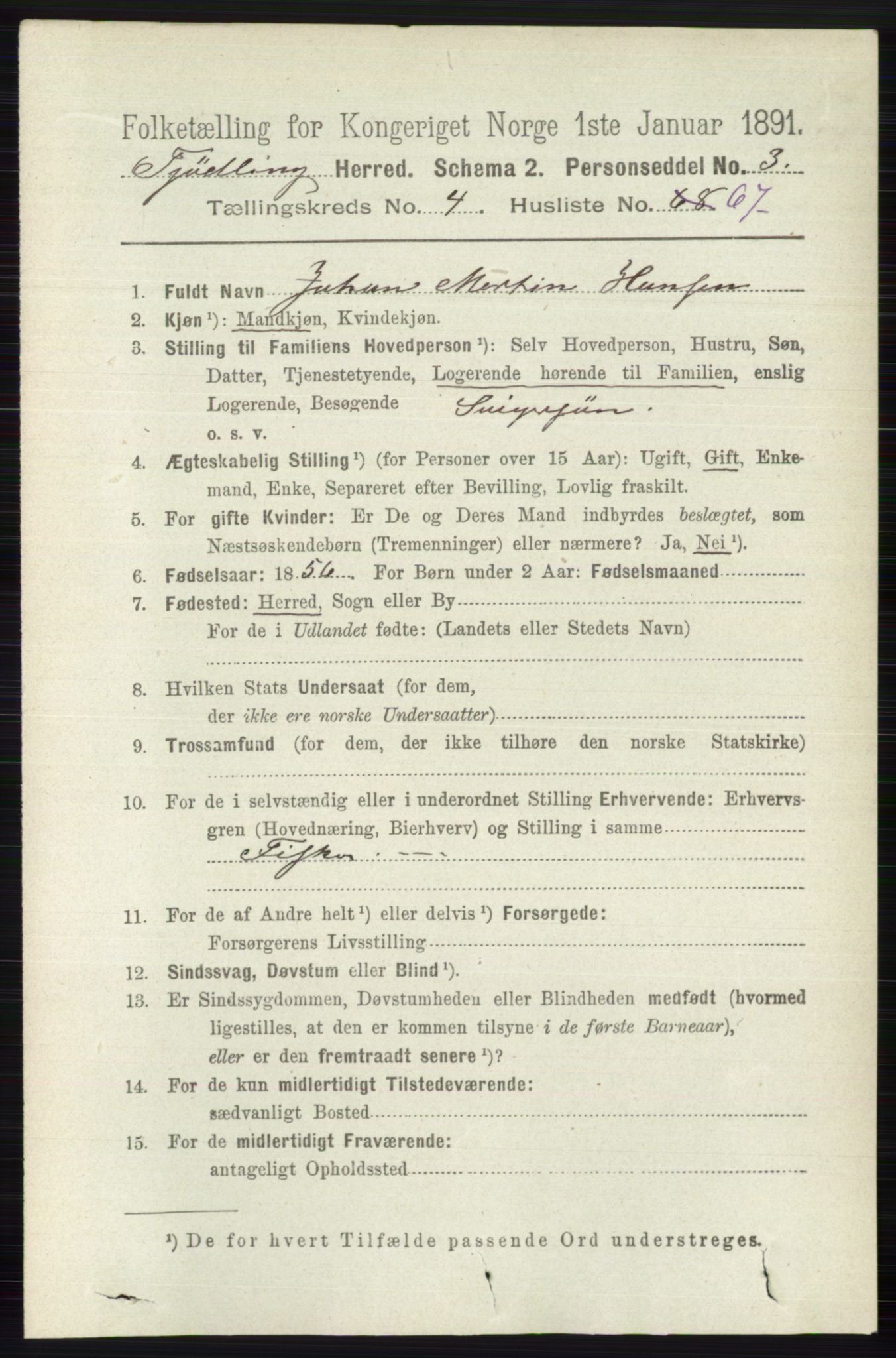 RA, 1891 census for 0725 Tjølling, 1891, p. 1822