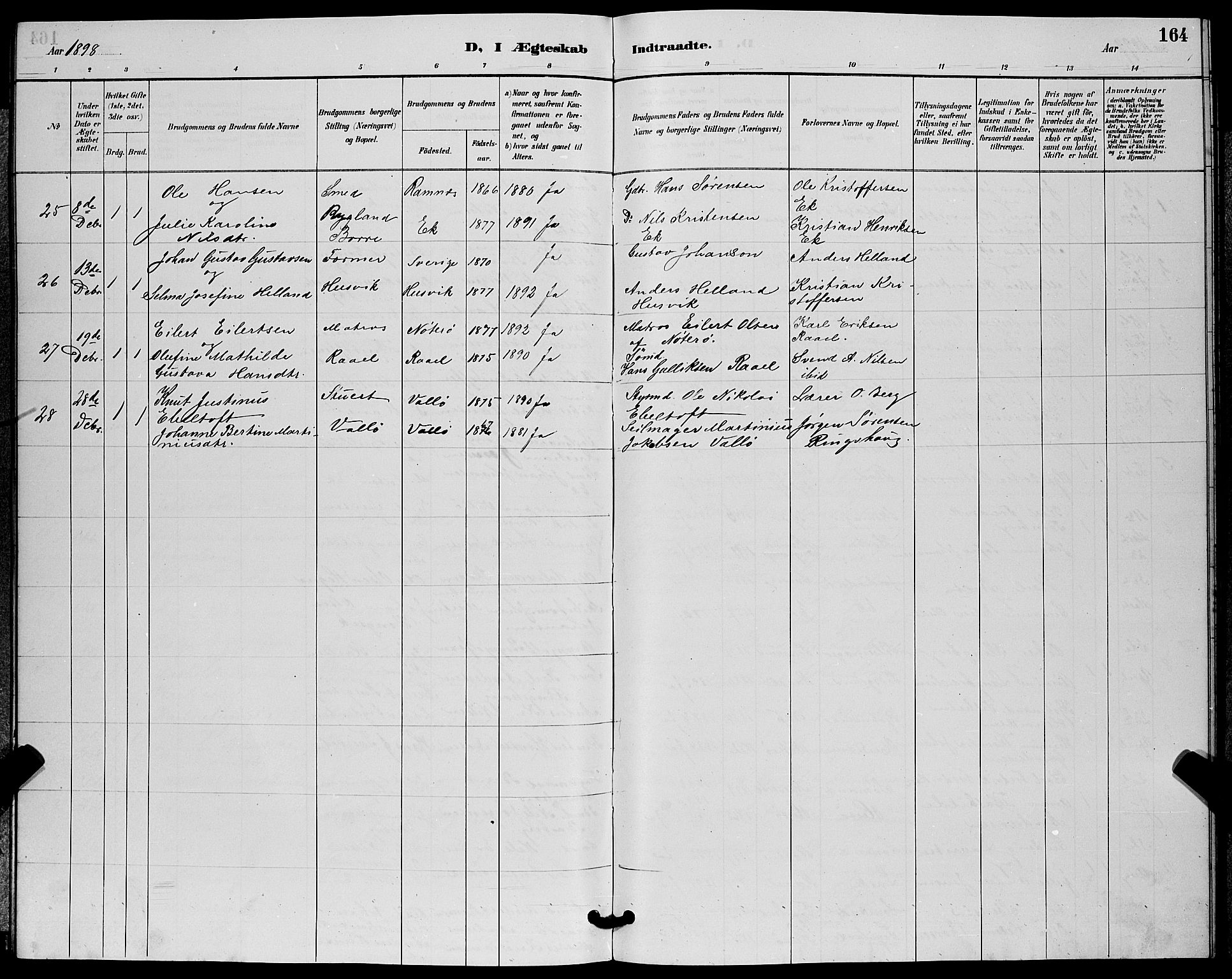 Sem kirkebøker, AV/SAKO-A-5/G/Gb/L0002: Parish register (copy) no. II 2, 1886-1899, p. 164