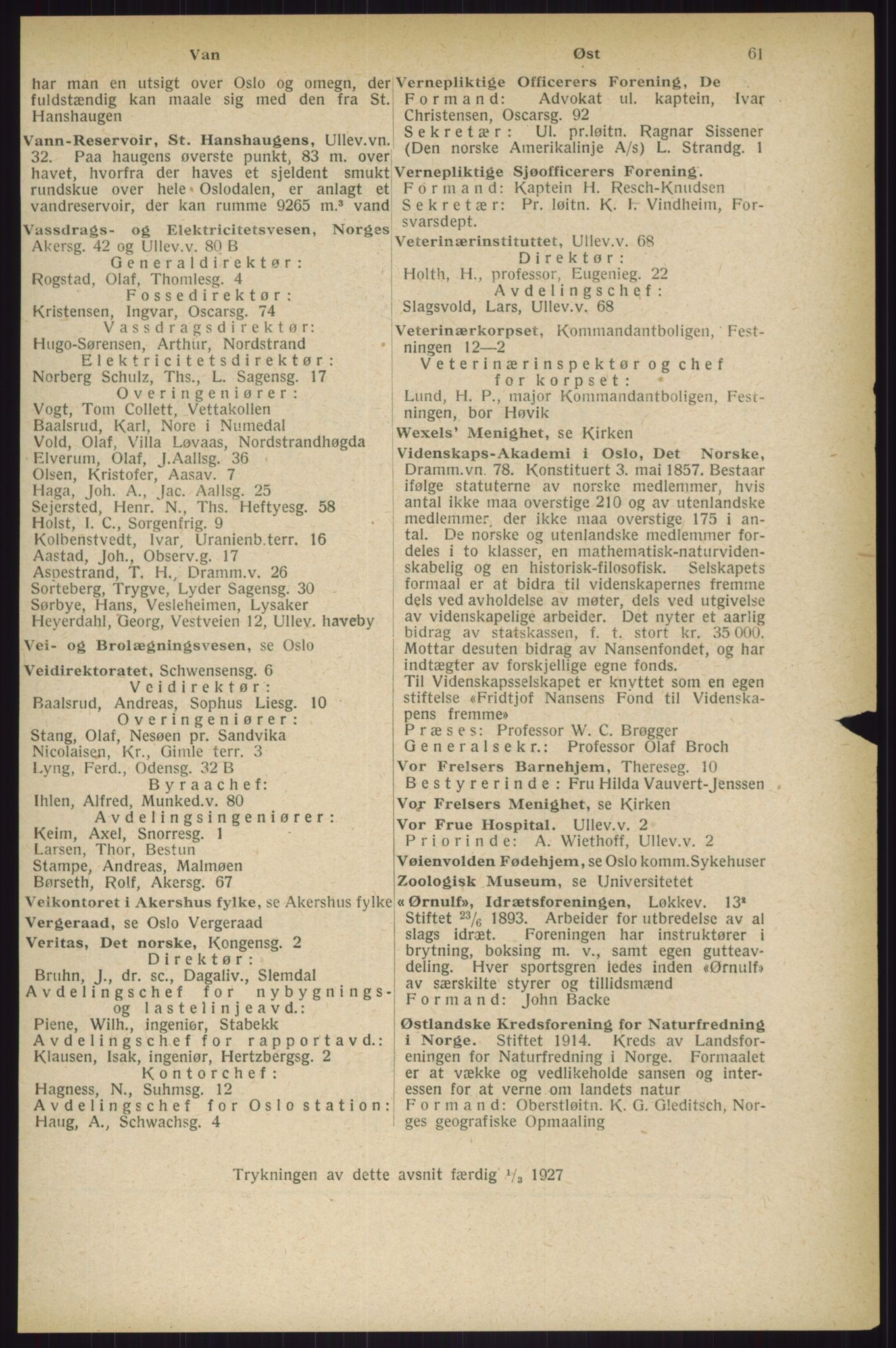 Kristiania/Oslo adressebok, PUBL/-, 1927, p. 61