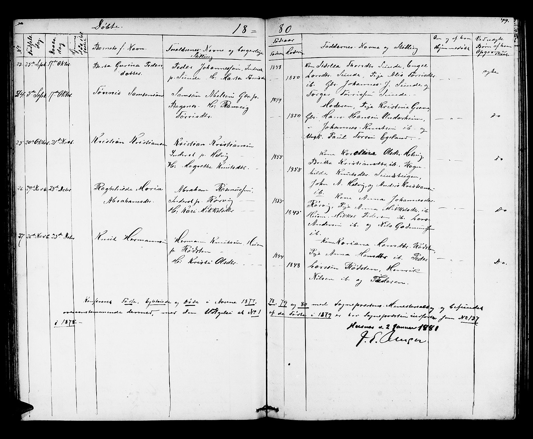 Husnes Sokneprestembete, AV/SAB-A-75901/H/Hab: Parish register (copy) no. A 1, 1856-1880, p. 79