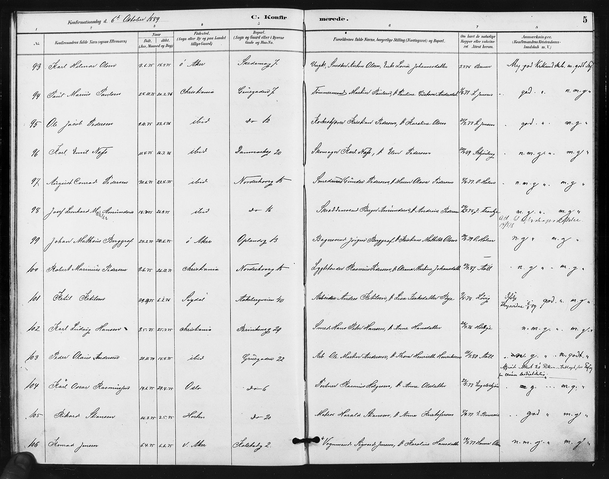 Kampen prestekontor Kirkebøker, AV/SAO-A-10853/F/Fa/L0006: Parish register (official) no. I 6, 1889-1896, p. 5