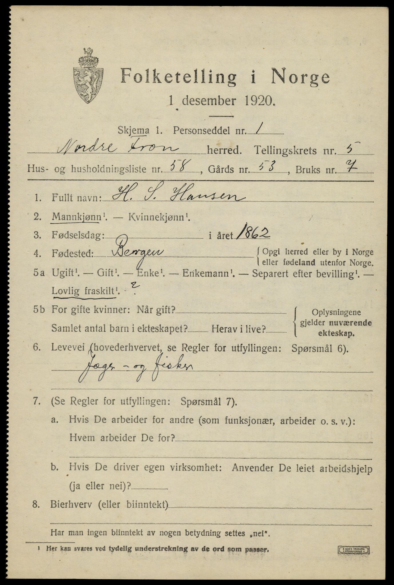 SAH, 1920 census for Nord-Fron, 1920, p. 5376