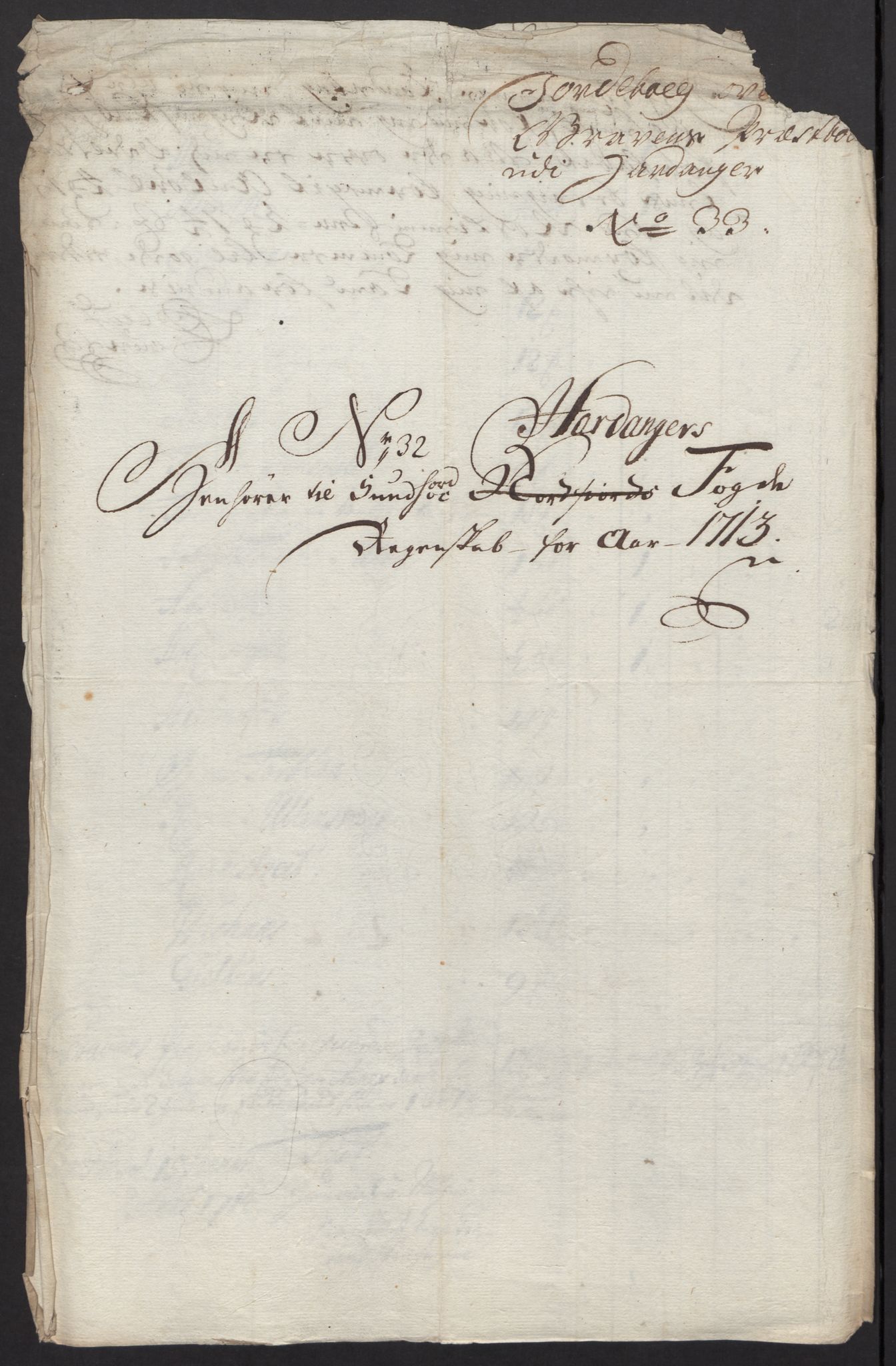 Rentekammeret inntil 1814, Reviderte regnskaper, Fogderegnskap, AV/RA-EA-4092/R48/L2989: Fogderegnskap Sunnhordland og Hardanger, 1713, p. 223