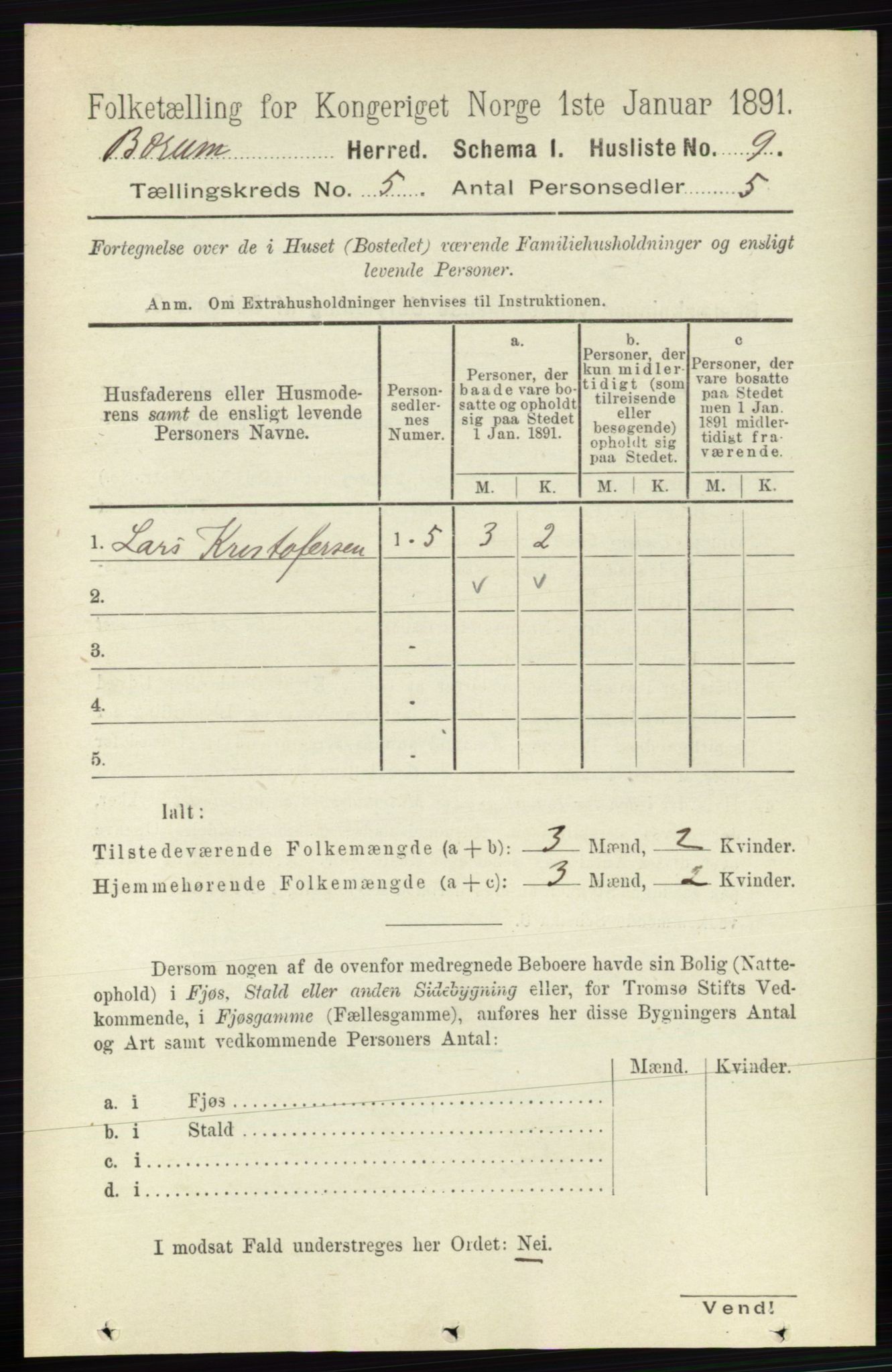 RA, 1891 census for 0219 Bærum, 1891, p. 2945