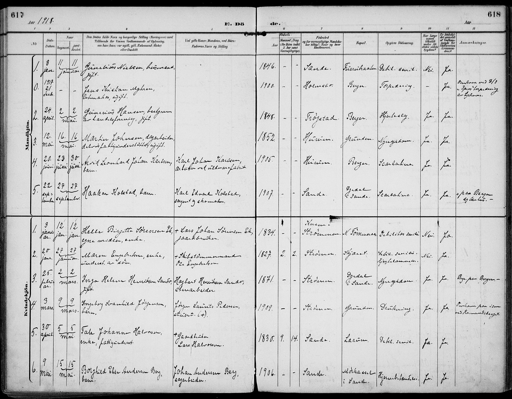 Strømm kirkebøker, AV/SAKO-A-322/F/Fa/L0005: Parish register (official) no. I 5, 1898-1919, p. 617-618