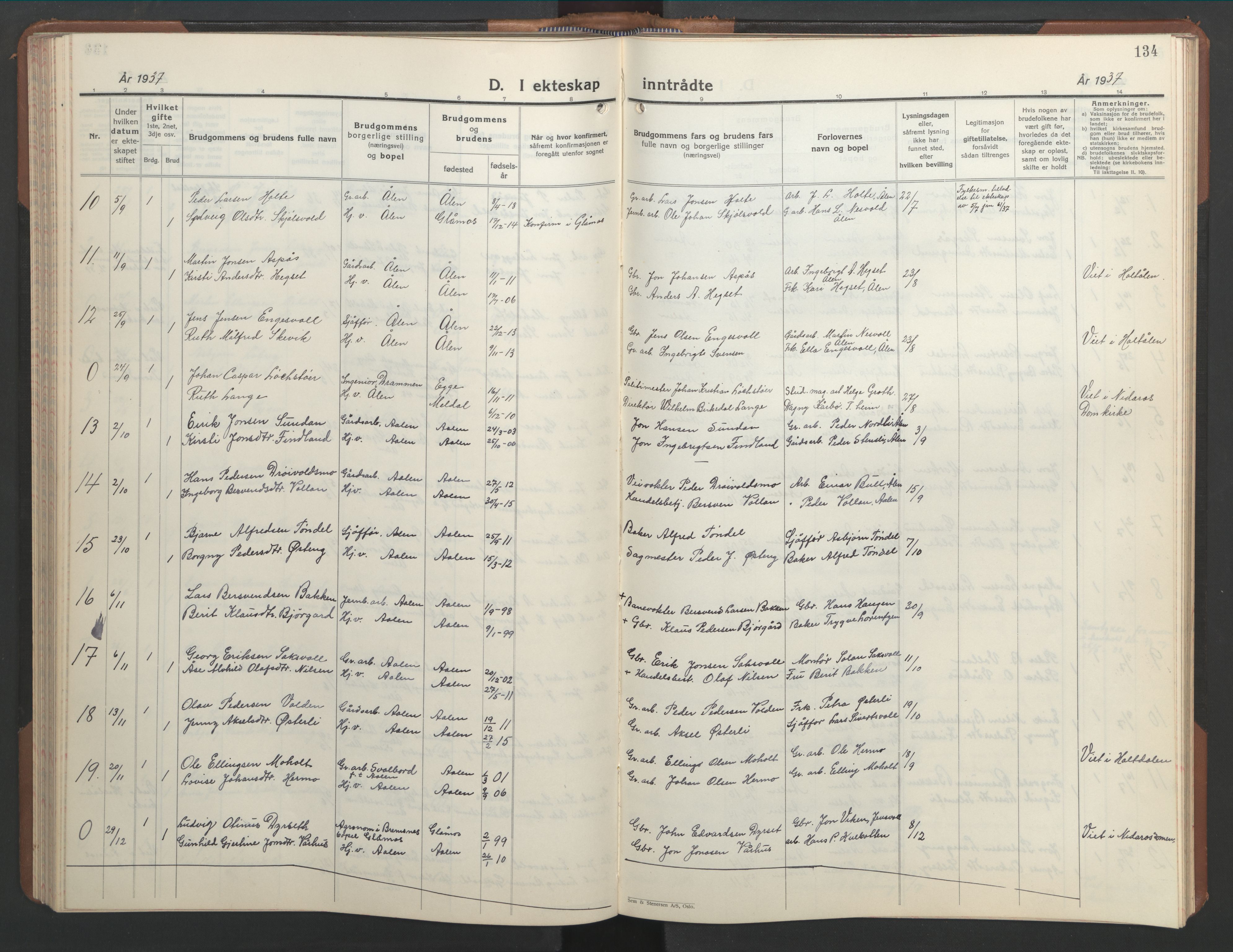 Ministerialprotokoller, klokkerbøker og fødselsregistre - Sør-Trøndelag, SAT/A-1456/686/L0986: Parish register (copy) no. 686C02, 1933-1950, p. 134