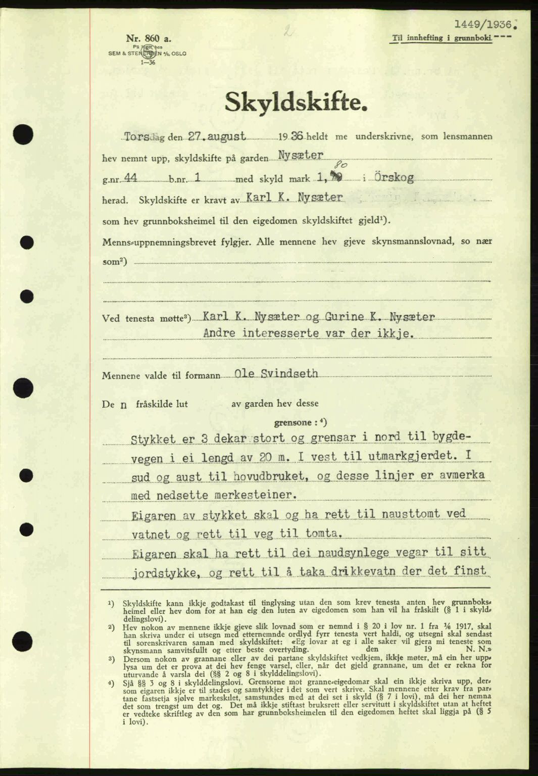 Nordre Sunnmøre sorenskriveri, AV/SAT-A-0006/1/2/2C/2Ca: Mortgage book no. A2, 1936-1937, Diary no: : 1449/1936