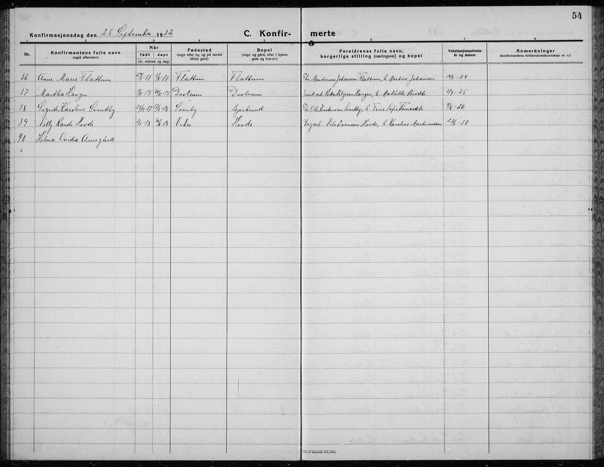 Modum kirkebøker, AV/SAKO-A-234/G/Ga/L0013: Parish register (copy) no. I 13, 1925-1938, p. 54