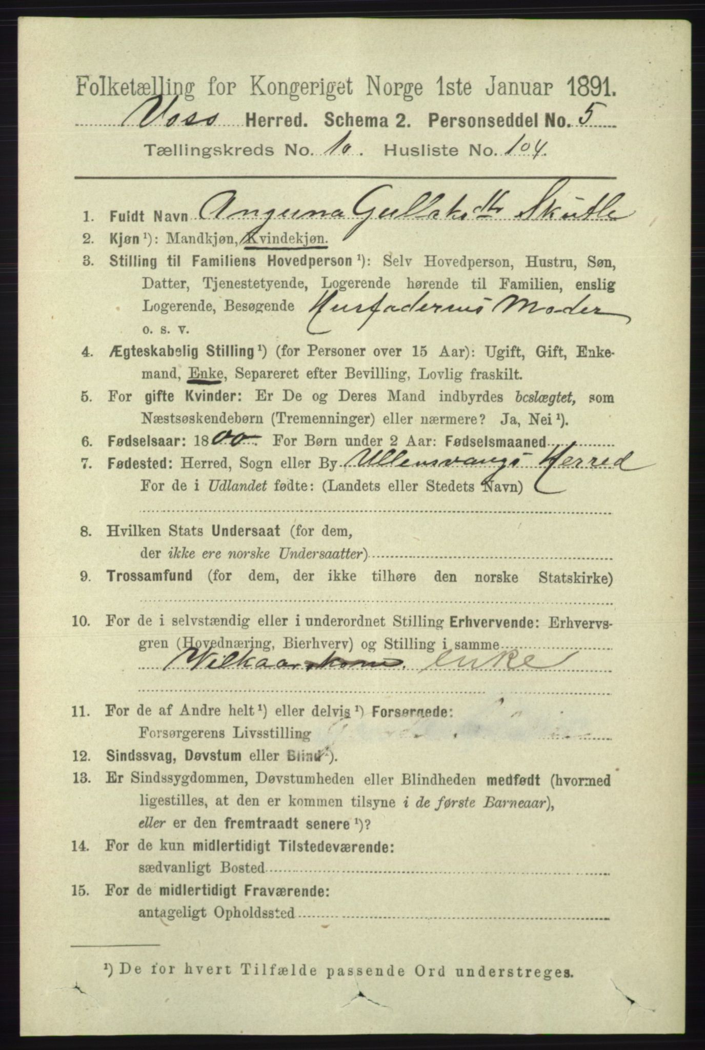 RA, 1891 census for 1235 Voss, 1891, p. 5721