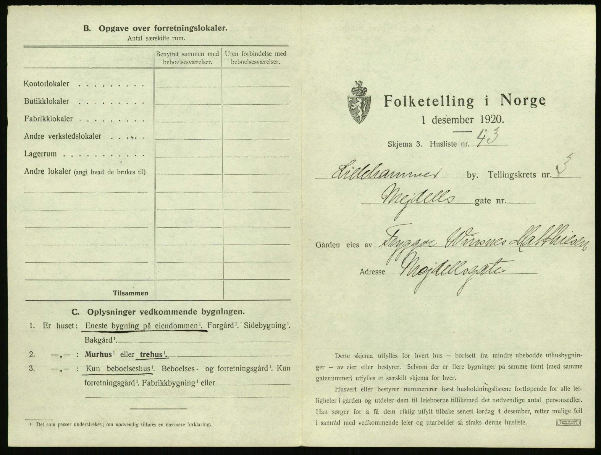 SAH, 1920 census for Lillehammer, 1920, p. 390