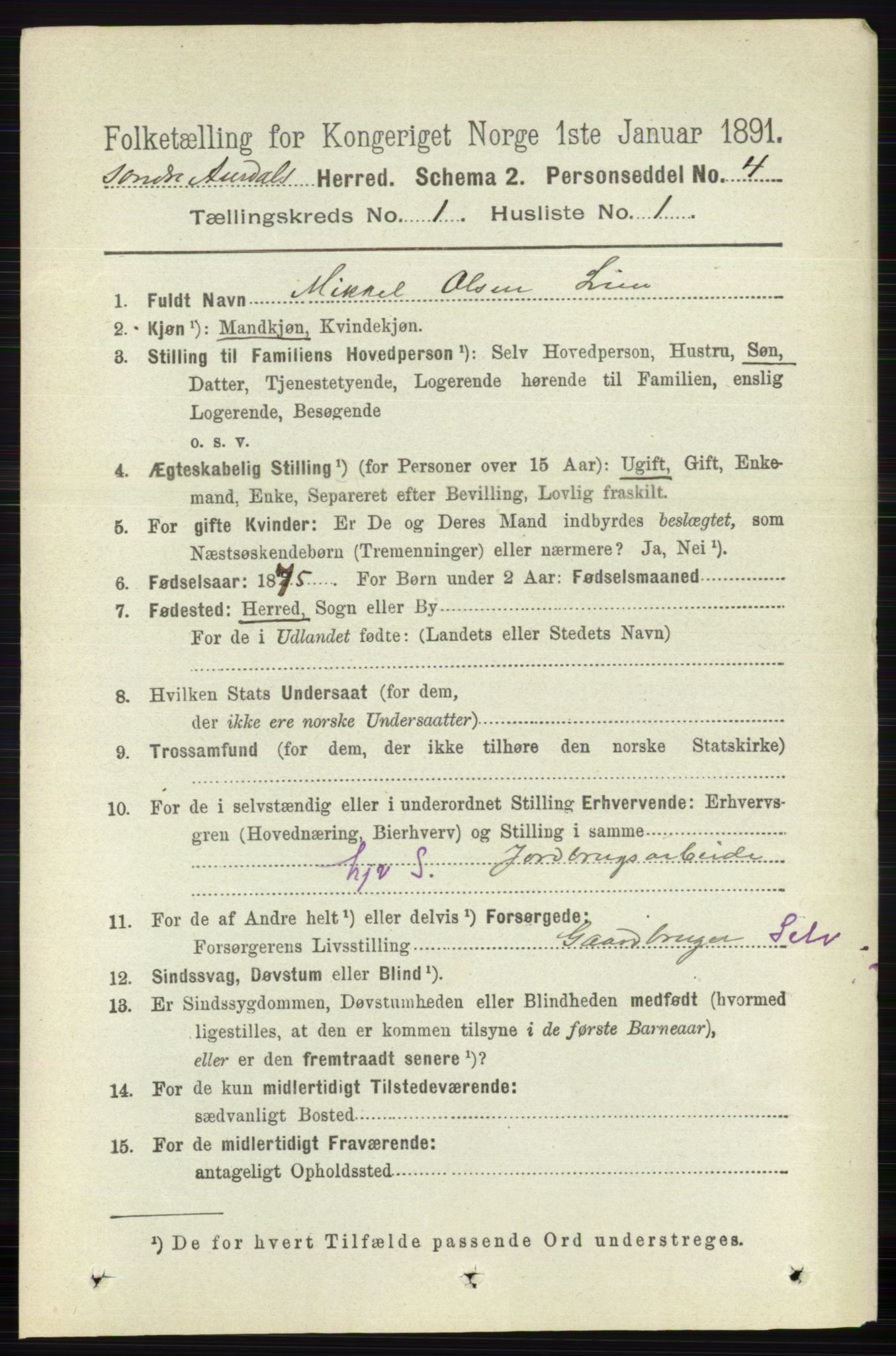 RA, 1891 census for 0540 Sør-Aurdal, 1891, p. 146