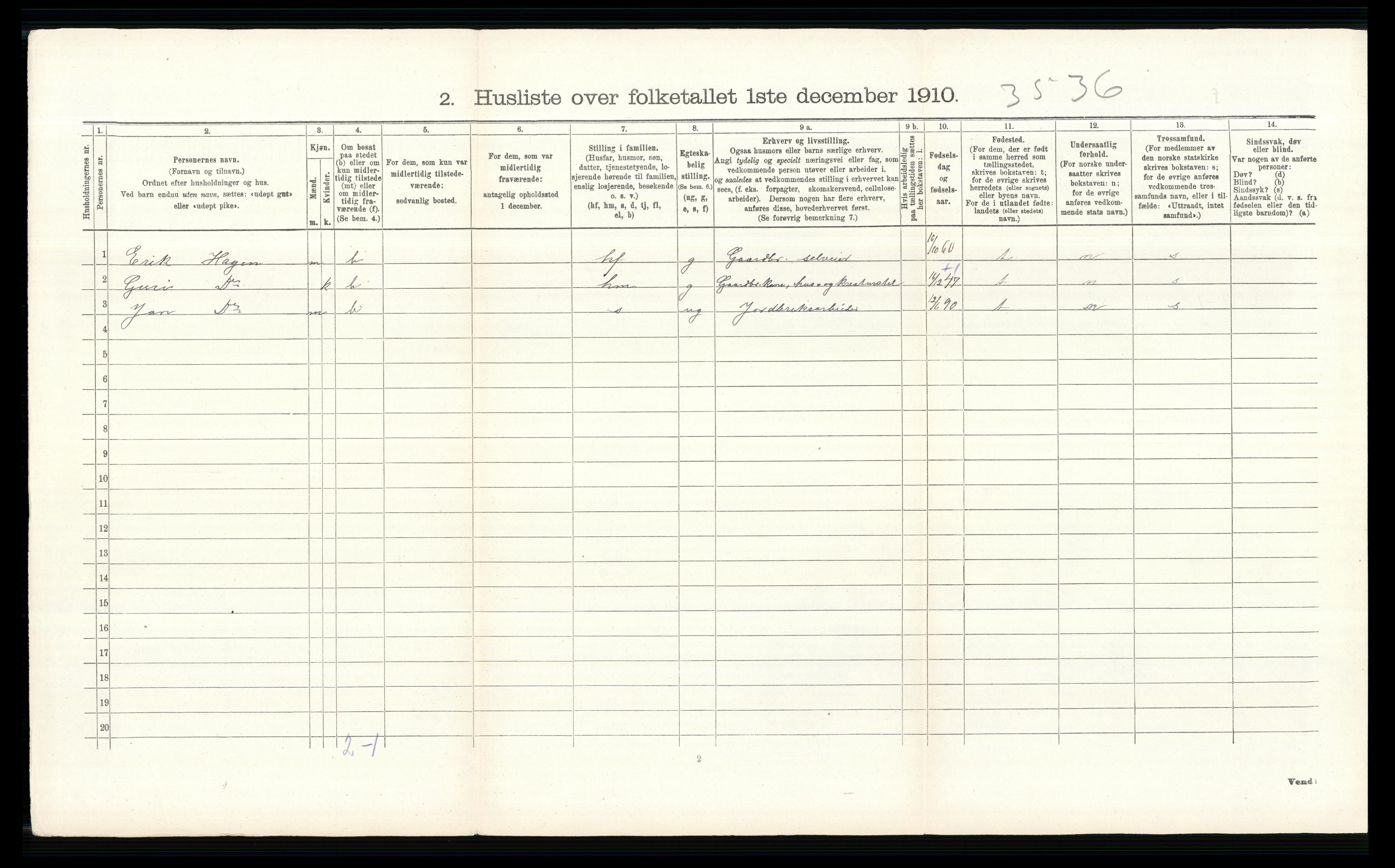 RA, 1910 census for Hol, 1910, p. 532