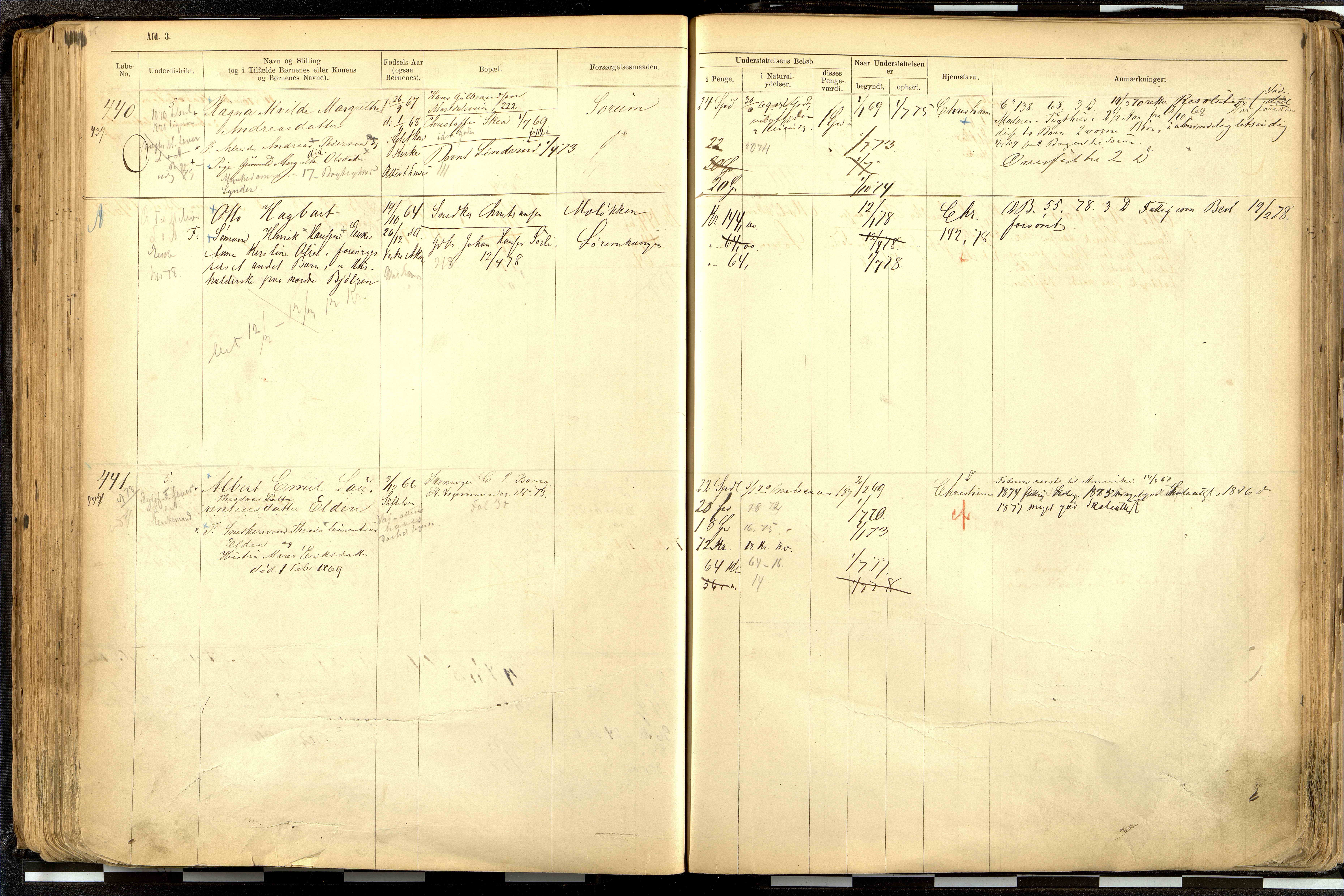 Fattigvesenet, OBA/A-20045/H/Hd/L0001: Manntallsprotokoll. Mnr. 1-644, 1865-1879, p. 223