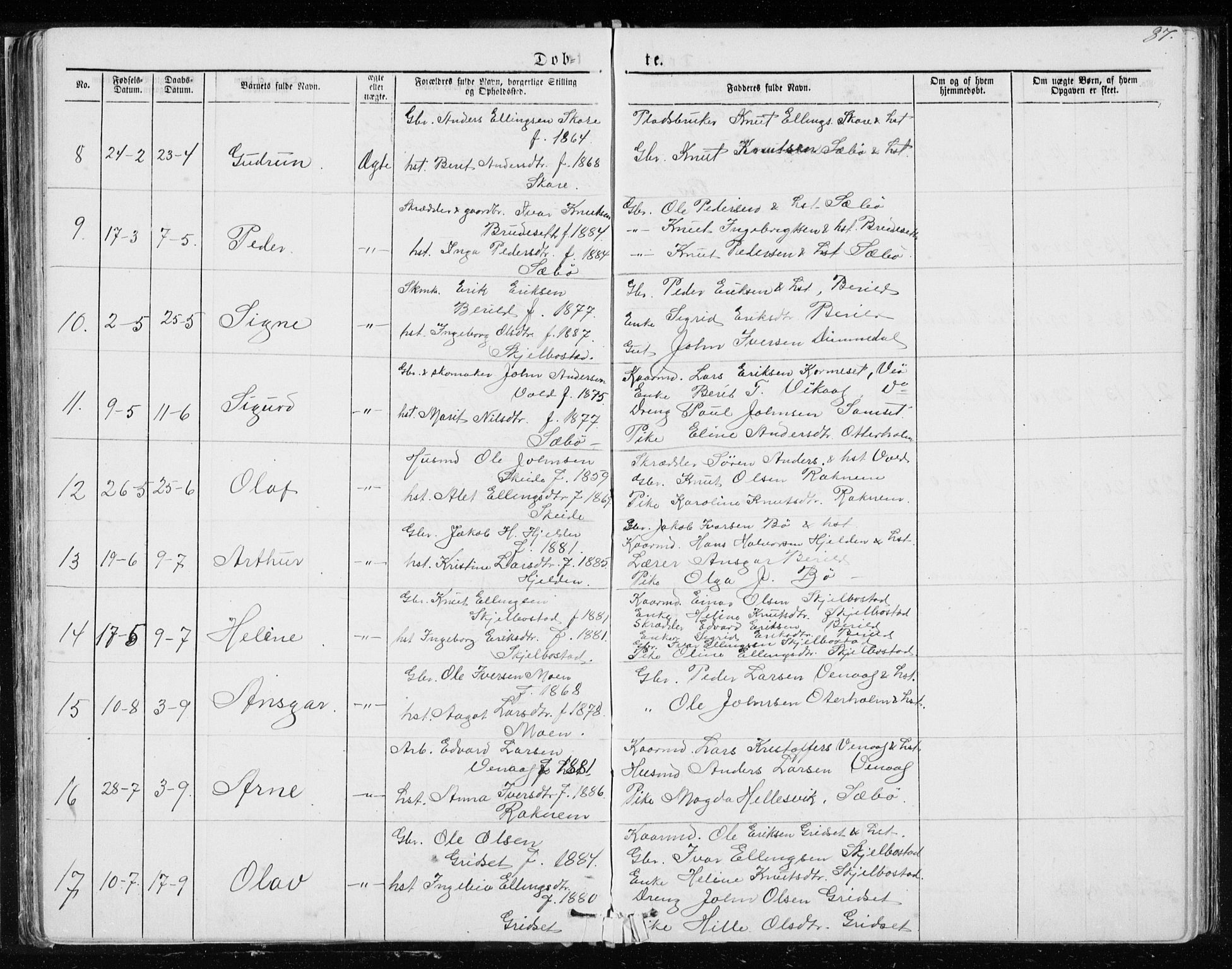 Ministerialprotokoller, klokkerbøker og fødselsregistre - Møre og Romsdal, AV/SAT-A-1454/543/L0564: Parish register (copy) no. 543C02, 1867-1915, p. 87