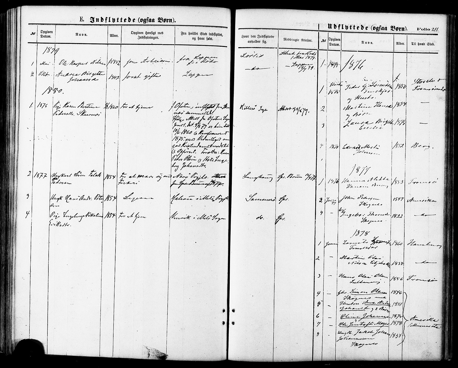 Lenvik sokneprestembete, AV/SATØ-S-1310/H/Ha/Haa/L0010kirke: Parish register (official) no. 10, 1873-1880, p. 211