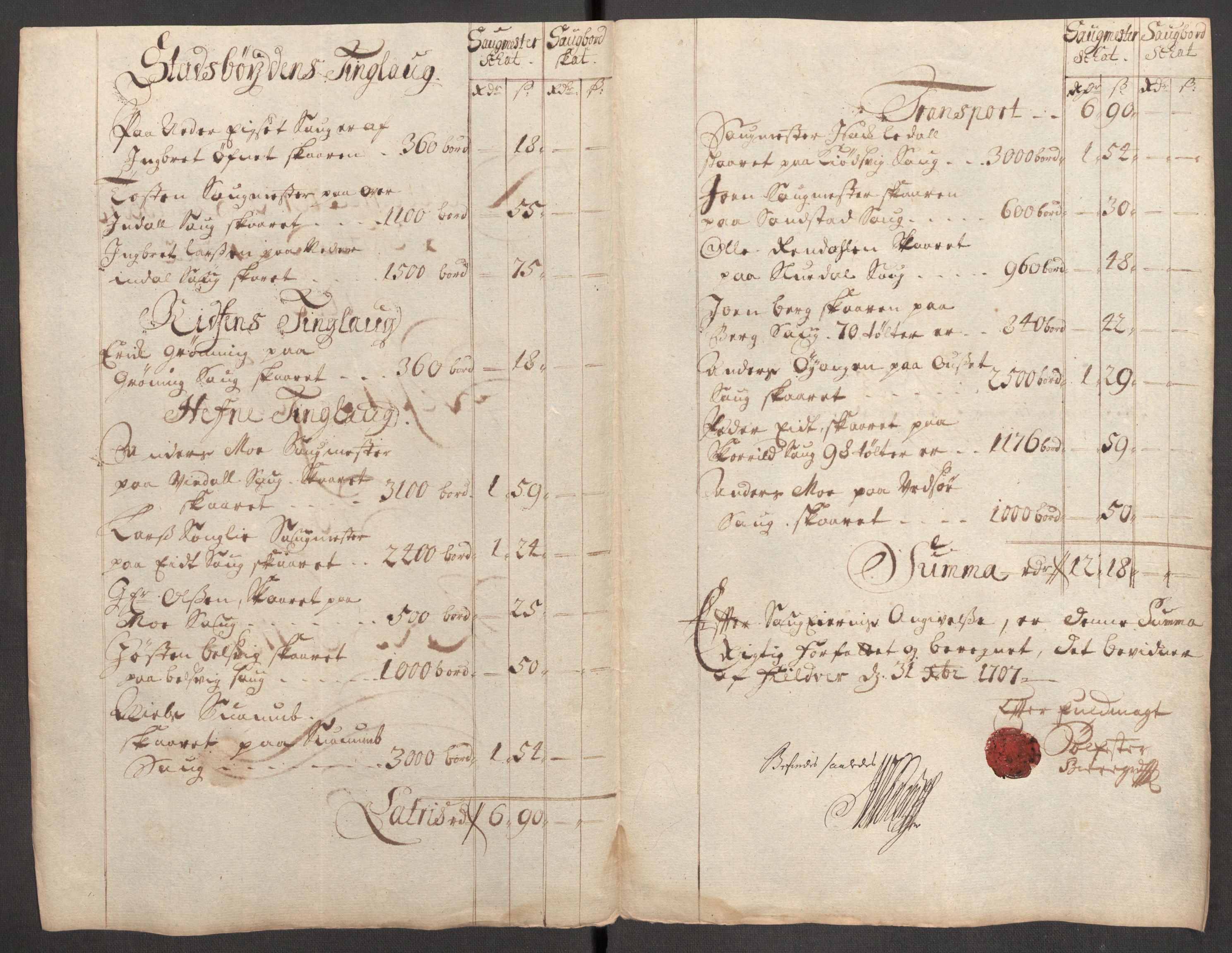 Rentekammeret inntil 1814, Reviderte regnskaper, Fogderegnskap, RA/EA-4092/R57/L3857: Fogderegnskap Fosen, 1706-1707, p. 364