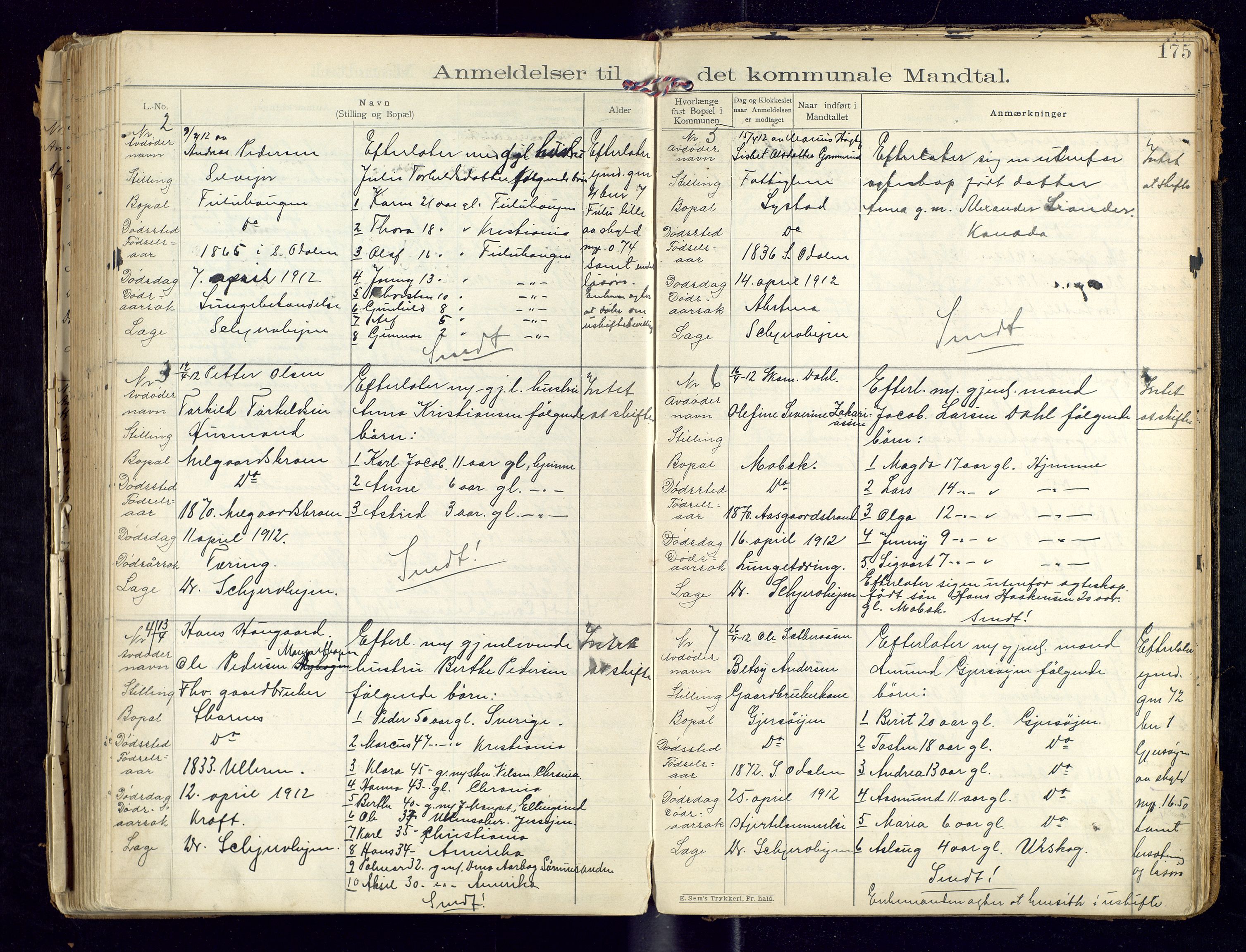 Sør-Odal lensmannskontor, AV/SAH-LHS-022/H/Hb/L0001/0002: Protokoller over anmeldte dødsfall / Protokoll over anmeldte dødsfall, 1901-1913, p. 175