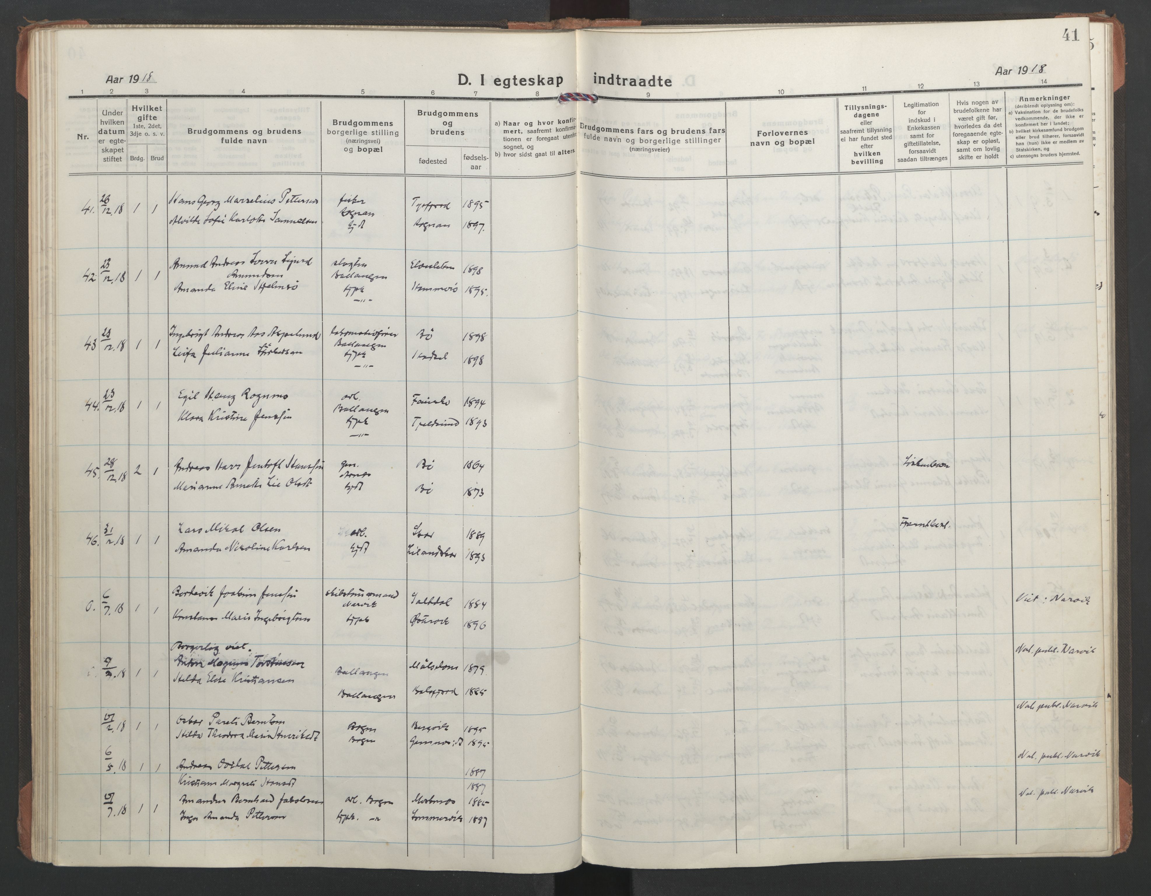 Ministerialprotokoller, klokkerbøker og fødselsregistre - Nordland, AV/SAT-A-1459/863/L0902: Parish register (official) no. 863A14, 1906-1937, p. 41