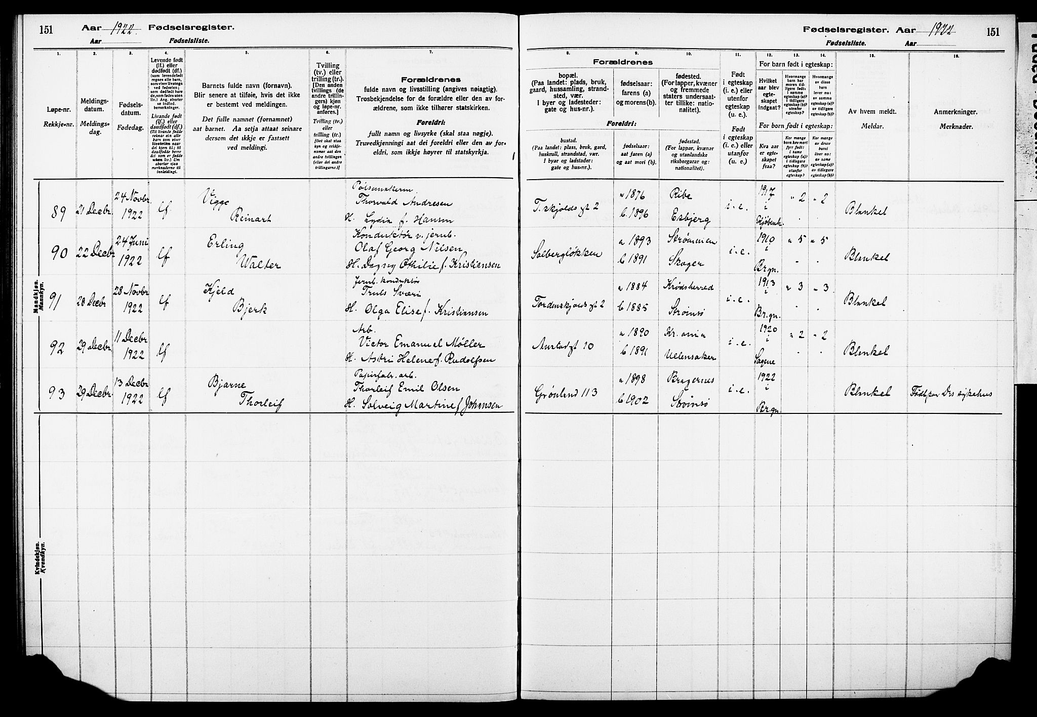 Strømsø kirkebøker, AV/SAKO-A-246/J/Ja/L0001: Birth register no. I 1, 1916-1925, p. 151