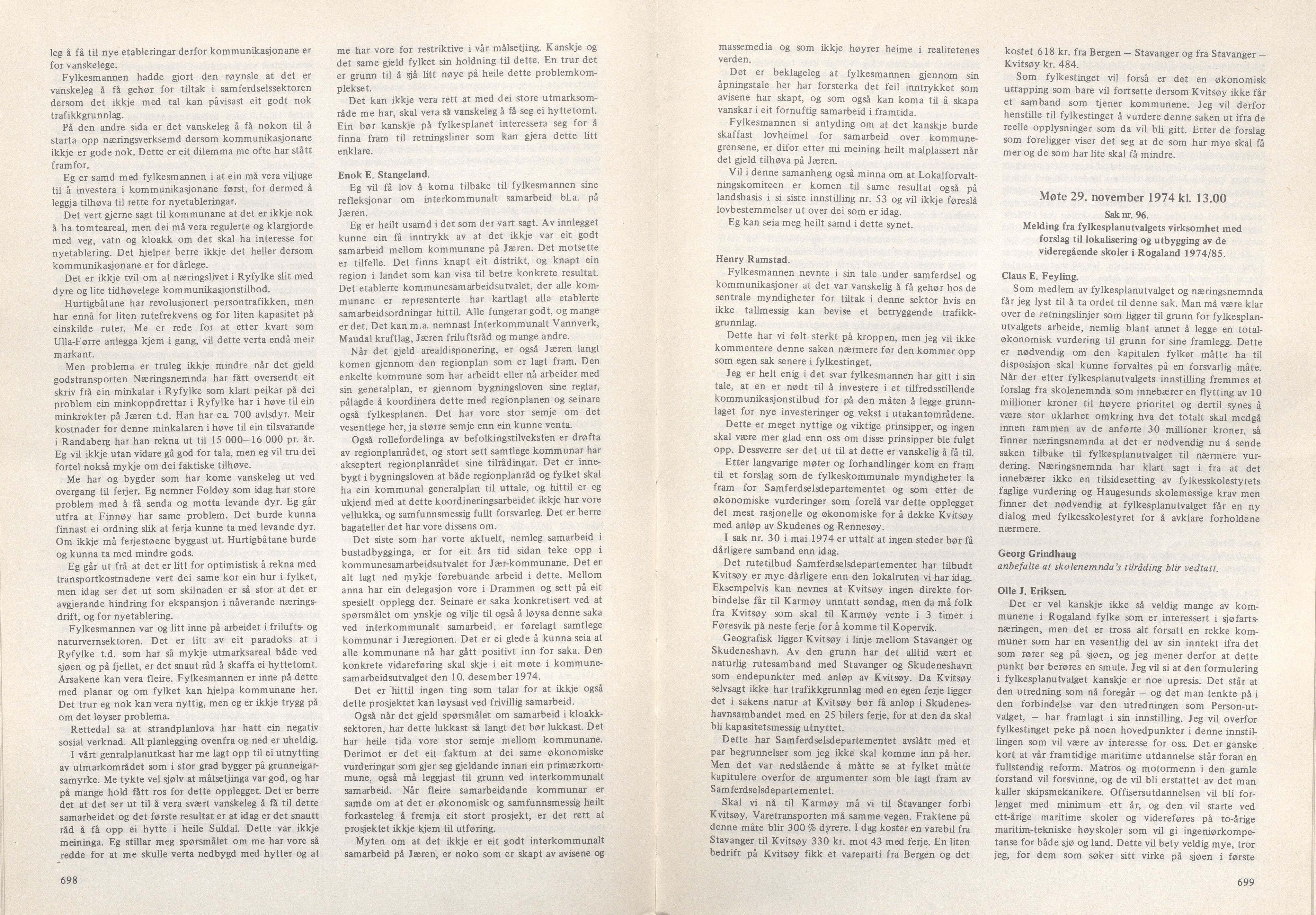 Rogaland fylkeskommune - Fylkesrådmannen , IKAR/A-900/A/Aa/Aaa/L0094: Møtebok , 1974, p. 698-699