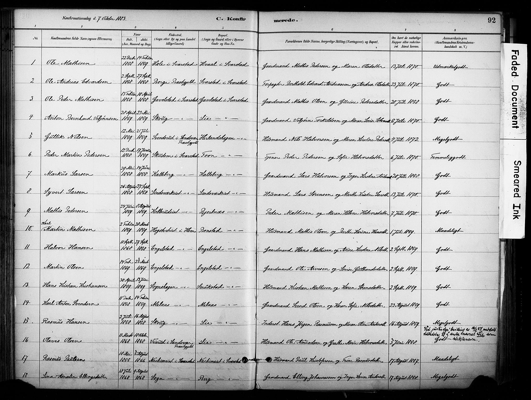 Lardal kirkebøker, AV/SAKO-A-350/F/Fb/L0001: Parish register (official) no. II 1, 1881-1911, p. 92