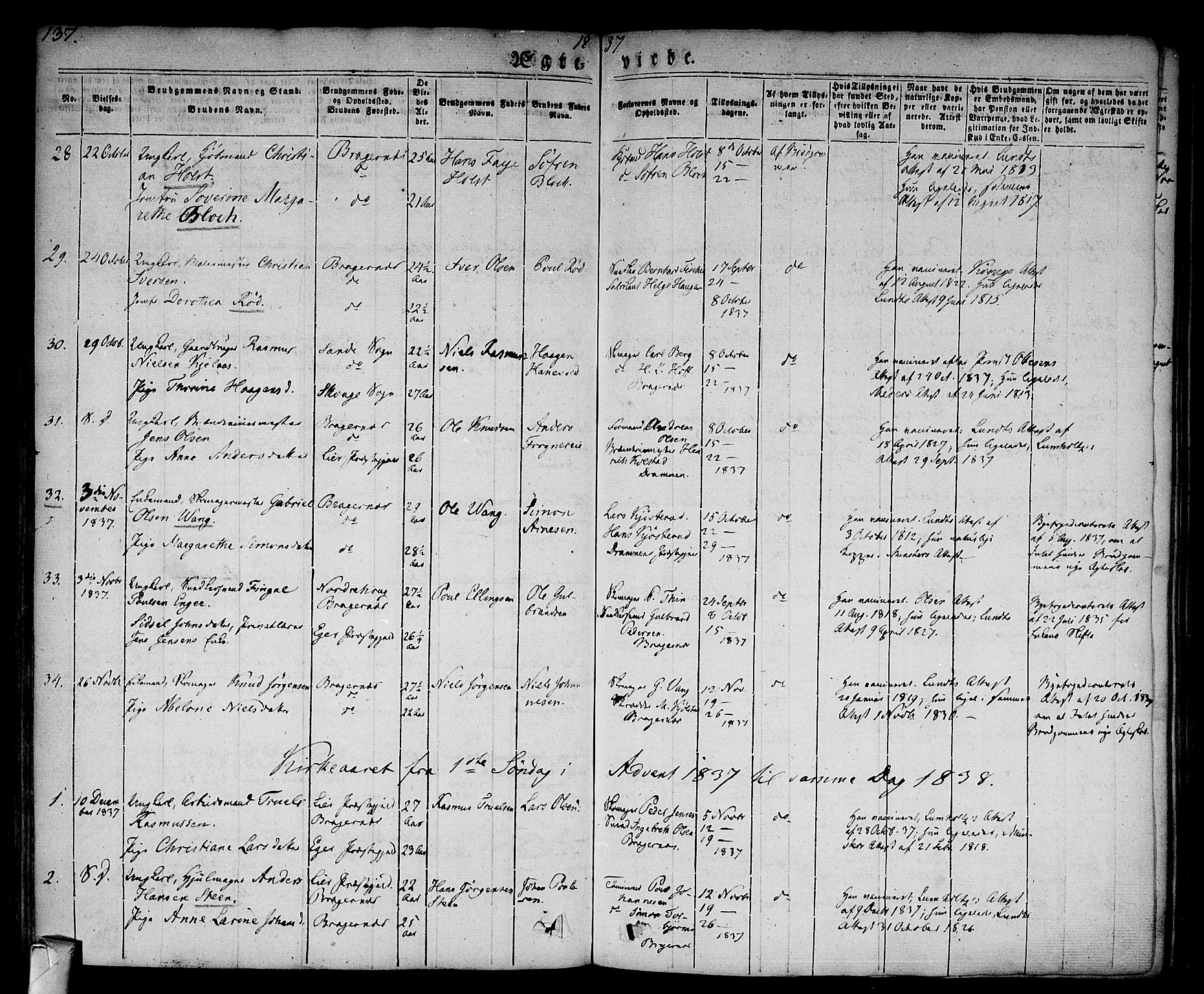 Bragernes kirkebøker, SAKO/A-6/F/Fc/L0001: Parish register (official) no. III 1, 1830-1853, p. 137