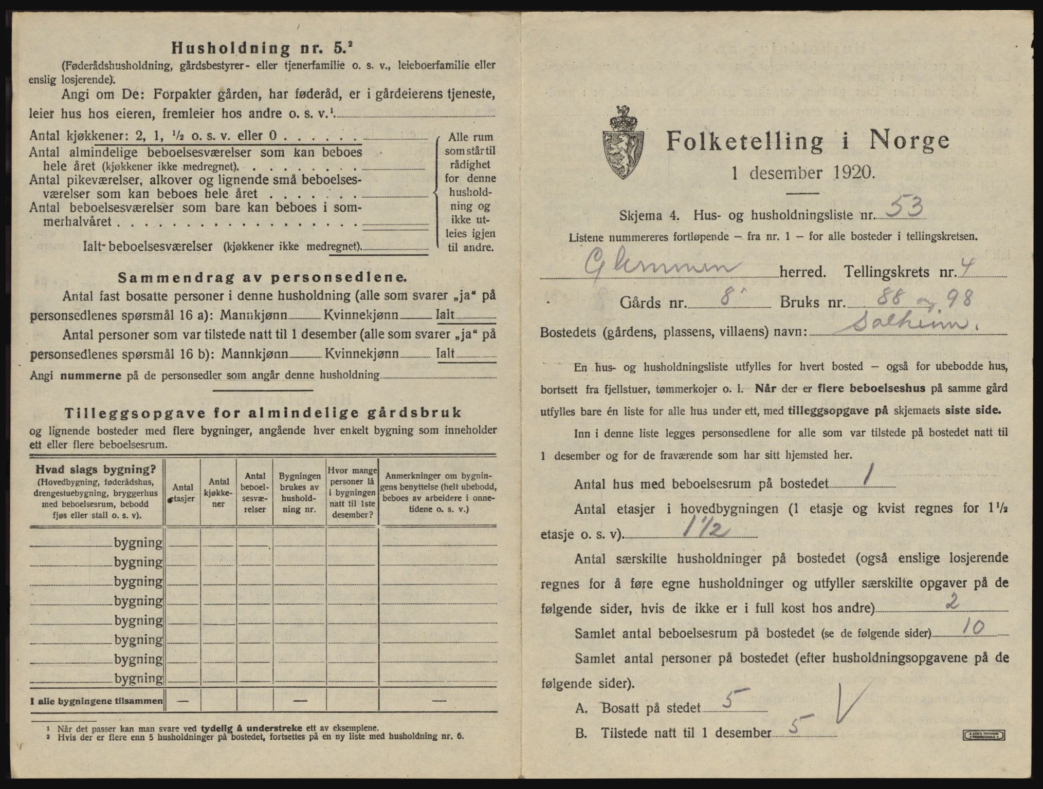 SAO, 1920 census for Glemmen, 1920, p. 1293