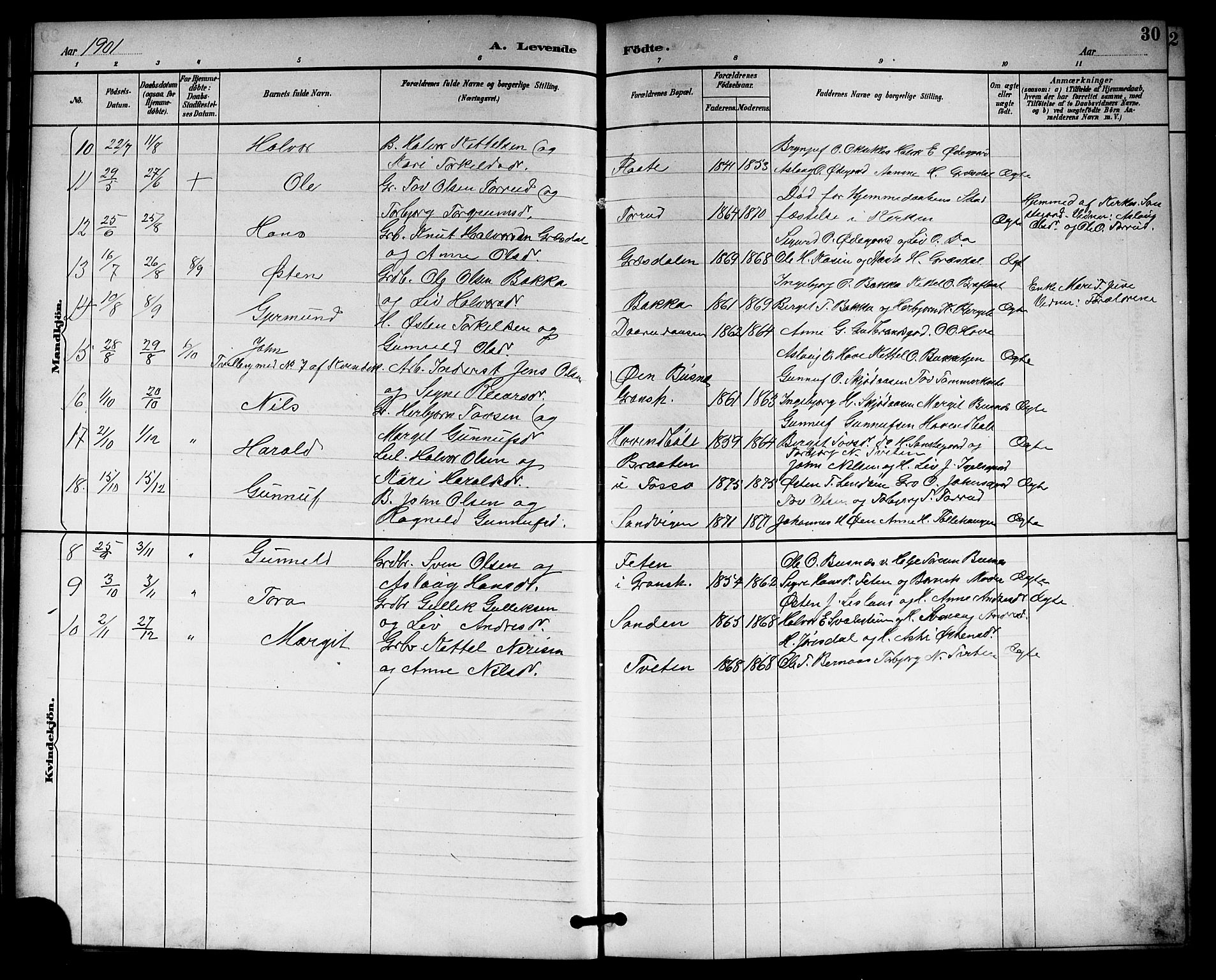 Gransherad kirkebøker, SAKO/A-267/G/Gb/L0003: Parish register (copy) no. II 3, 1887-1921, p. 30