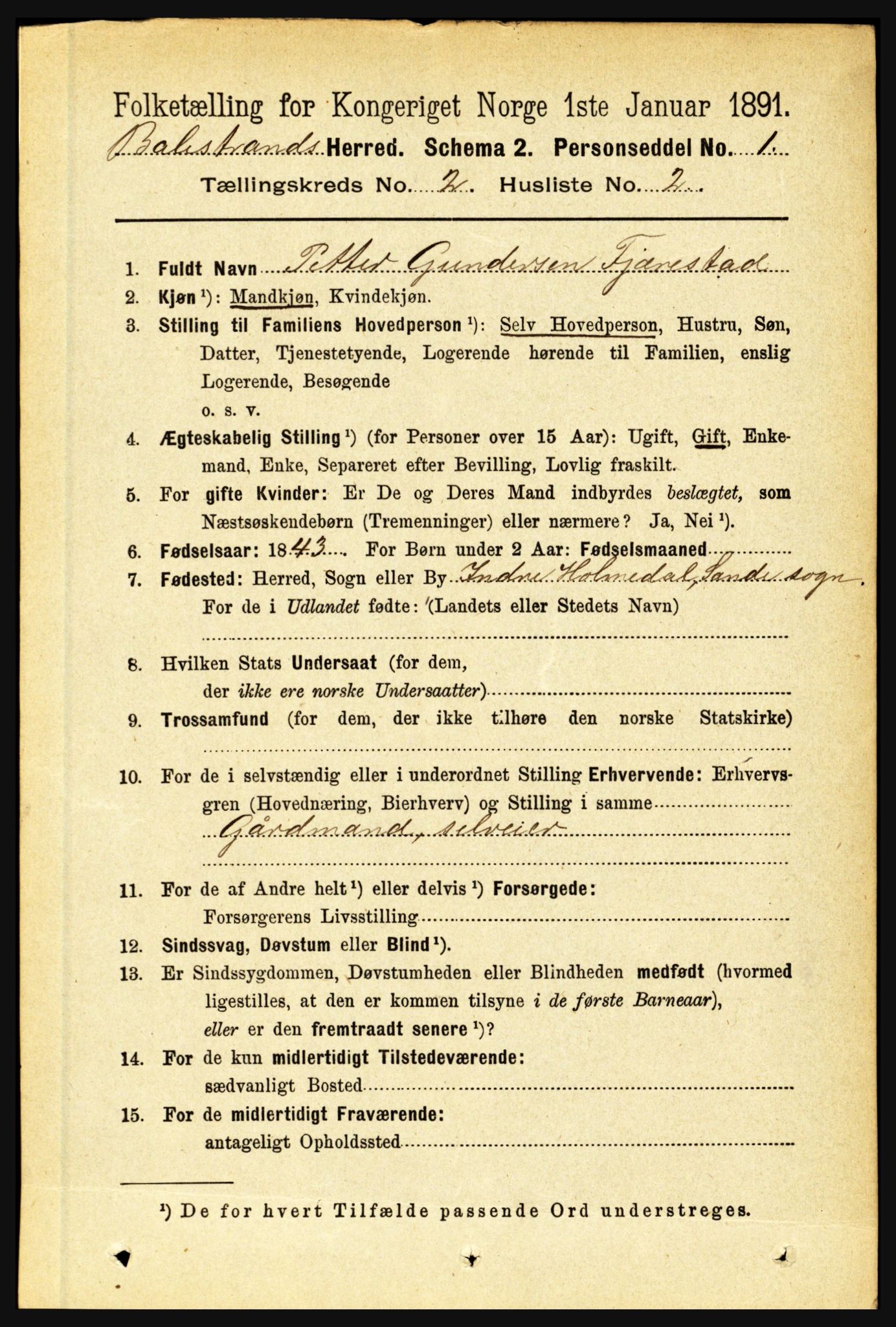 RA, 1891 census for 1418 Balestrand, 1891, p. 283