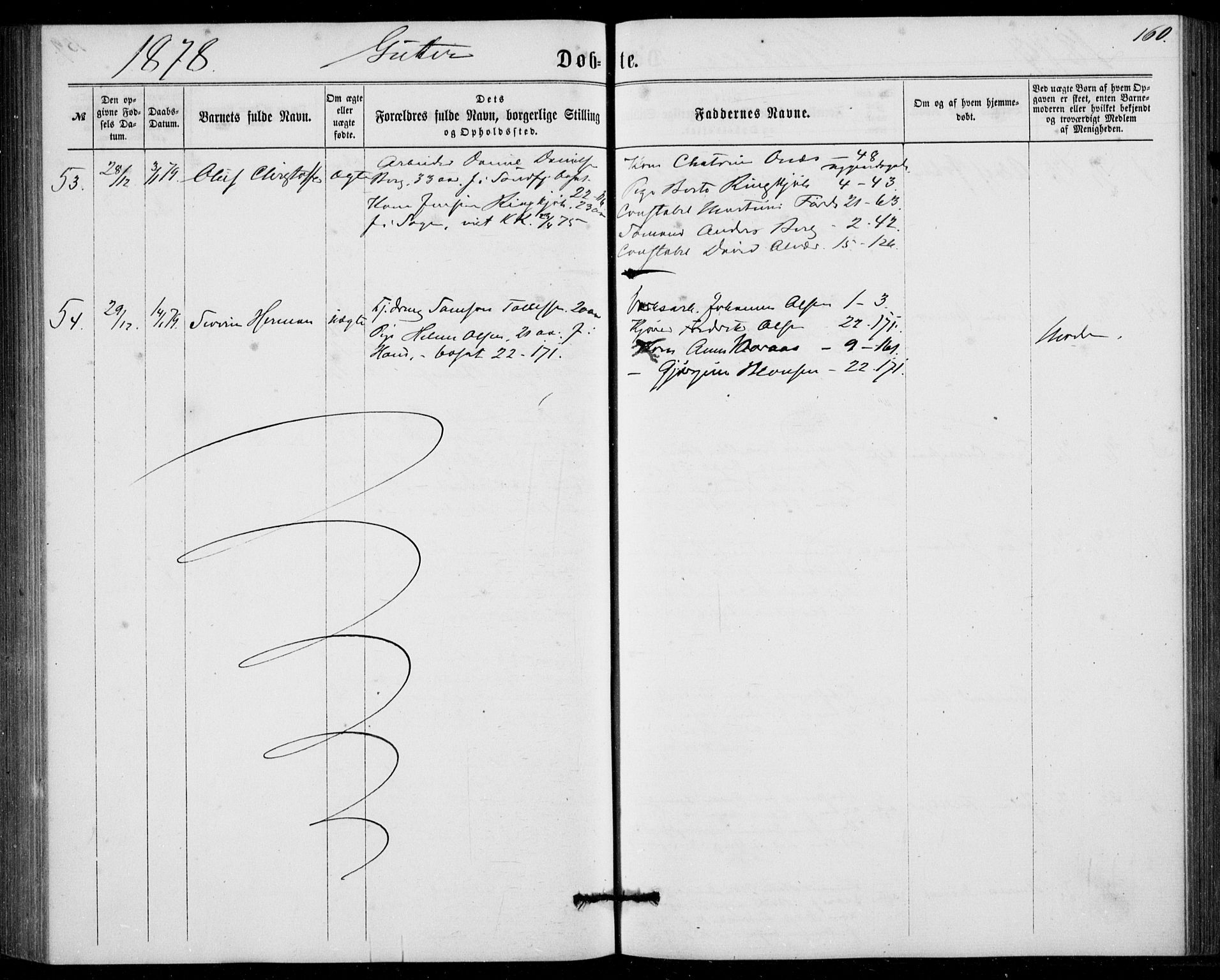 Fødselsstiftelsens sokneprestembete, ført av overlegen*, SAB/-: Parish register (official) no. A 1, 1863-1883, p. 160