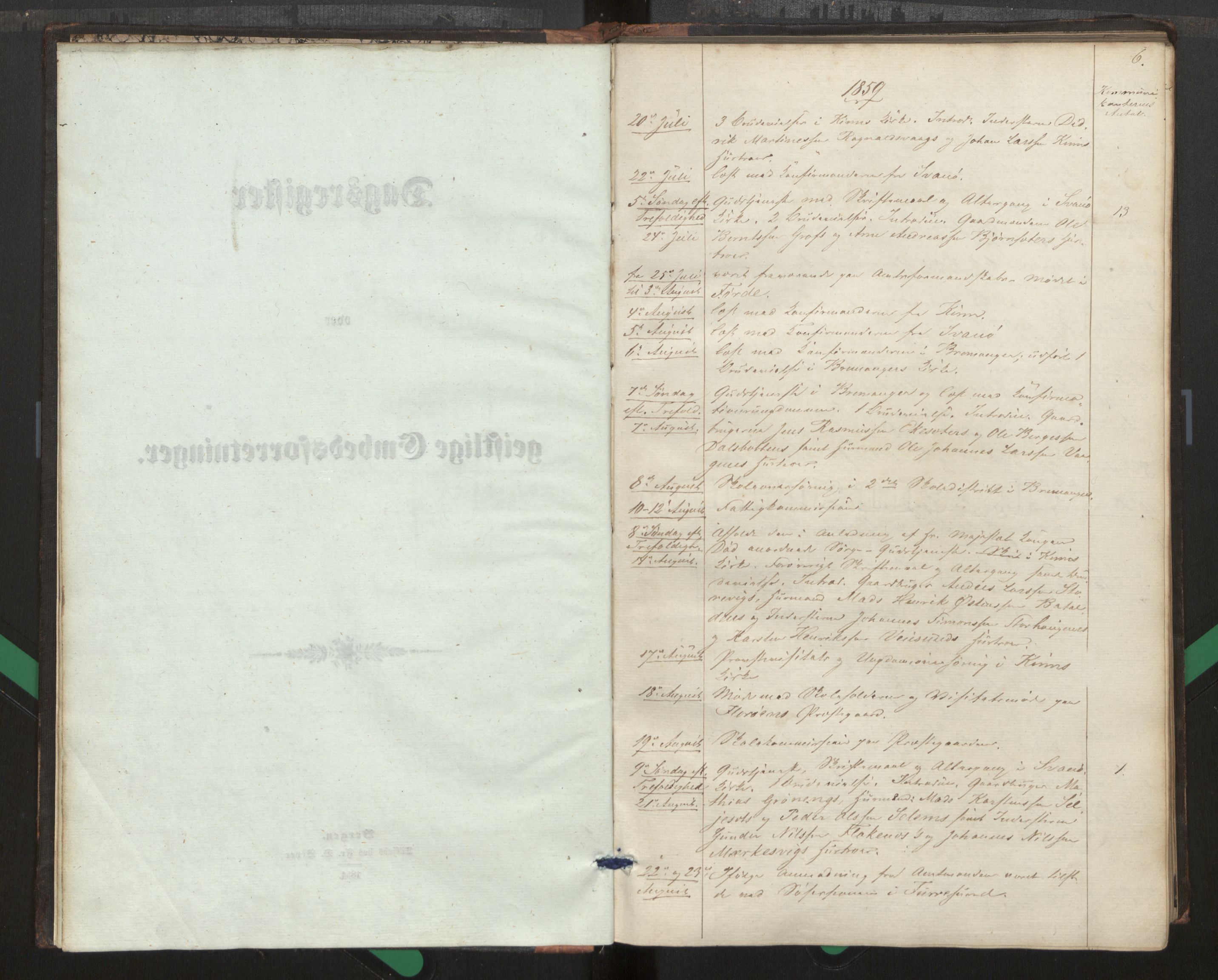 Kinn sokneprestembete, SAB/A-80801/H/Haa/Haag/L0002: Diary records no. G 2, 1859-1890, p. 6