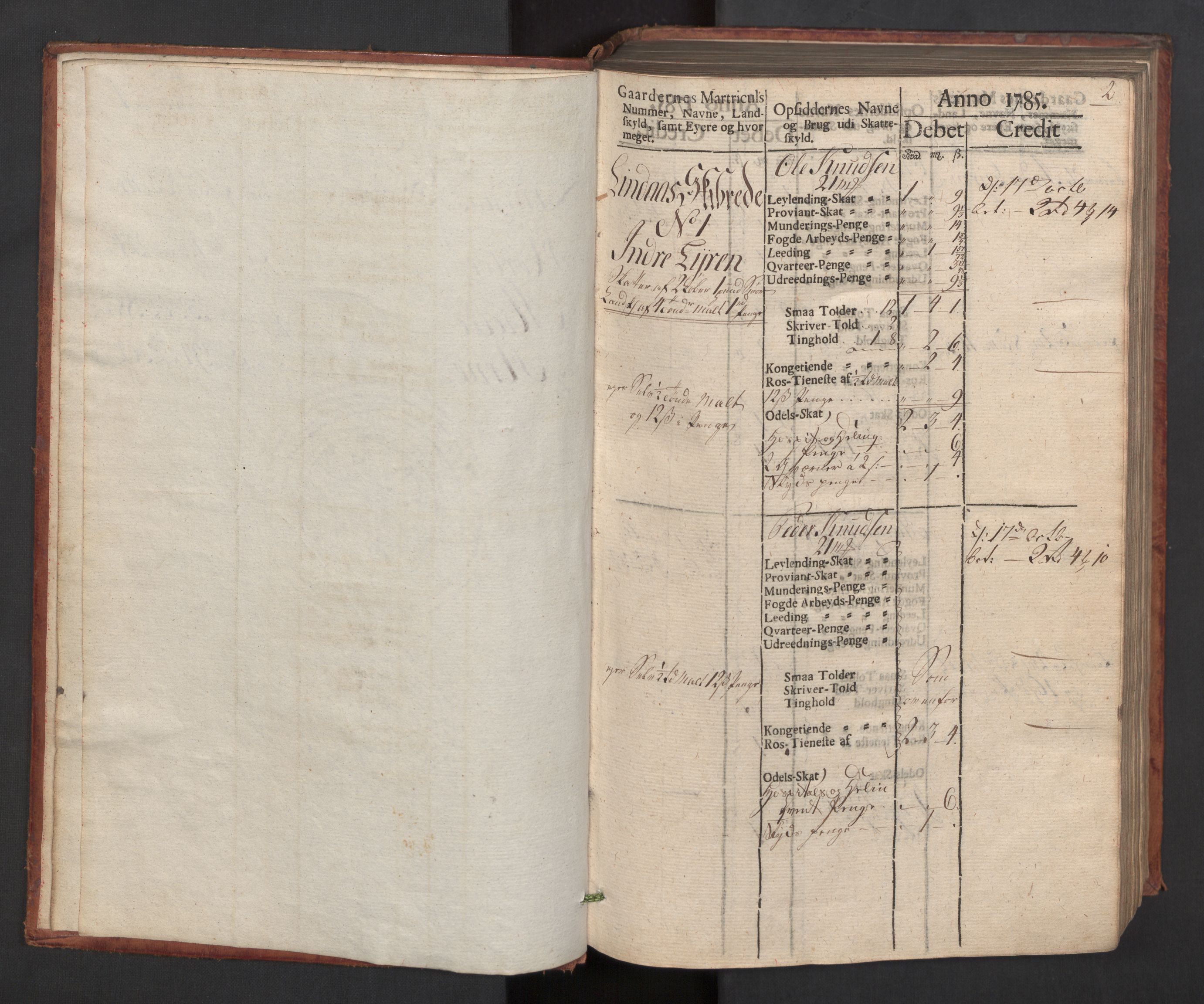 Rentekammeret, Fogdenes kassabøker, RA/EA-5947/R/L0067: Kassabok for Lindås, Herdla, Mjedla, og Arna skipreider i Nordhordland, 1785, p. 2