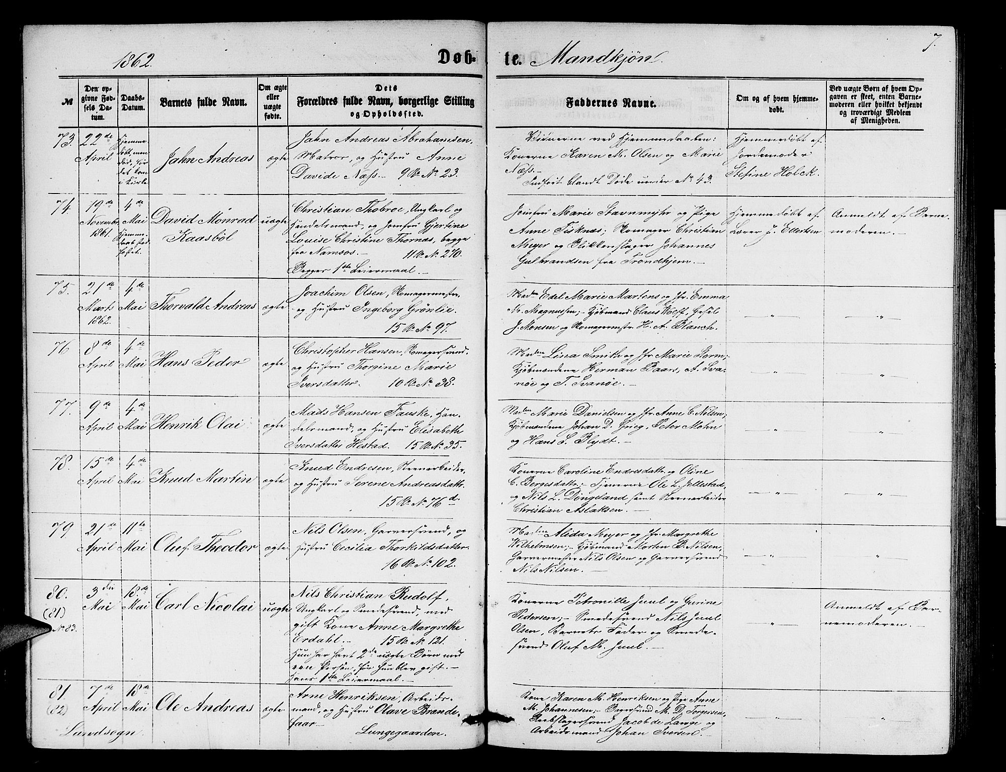 Domkirken sokneprestembete, SAB/A-74801/H/Hab/L0012: Parish register (copy) no. B 5, 1862-1869, p. 7