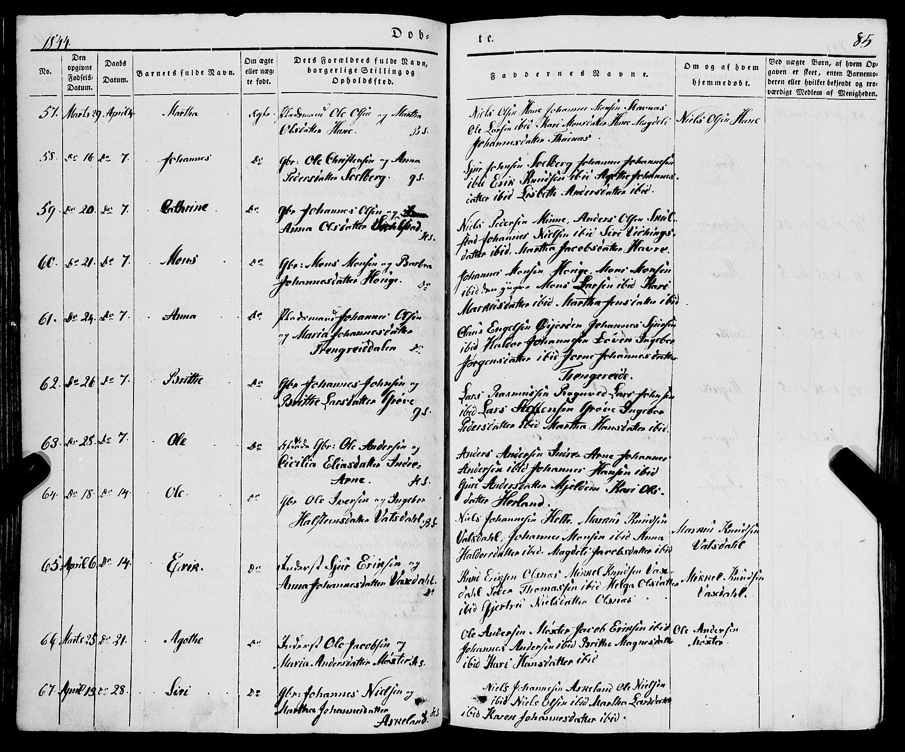 Haus sokneprestembete, AV/SAB-A-75601/H/Haa: Parish register (official) no. A 15, 1838-1847, p. 85