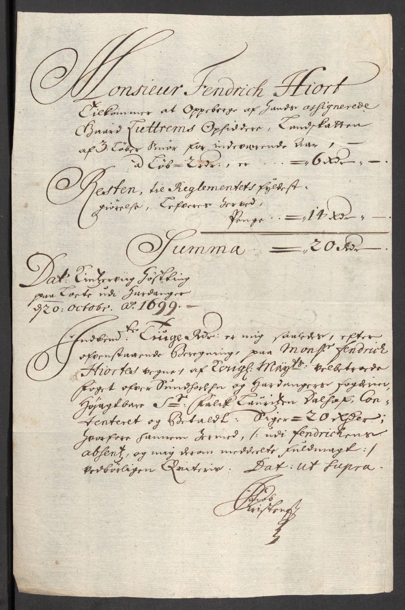 Rentekammeret inntil 1814, Reviderte regnskaper, Fogderegnskap, AV/RA-EA-4092/R48/L2978: Fogderegnskap Sunnhordland og Hardanger, 1699, p. 416