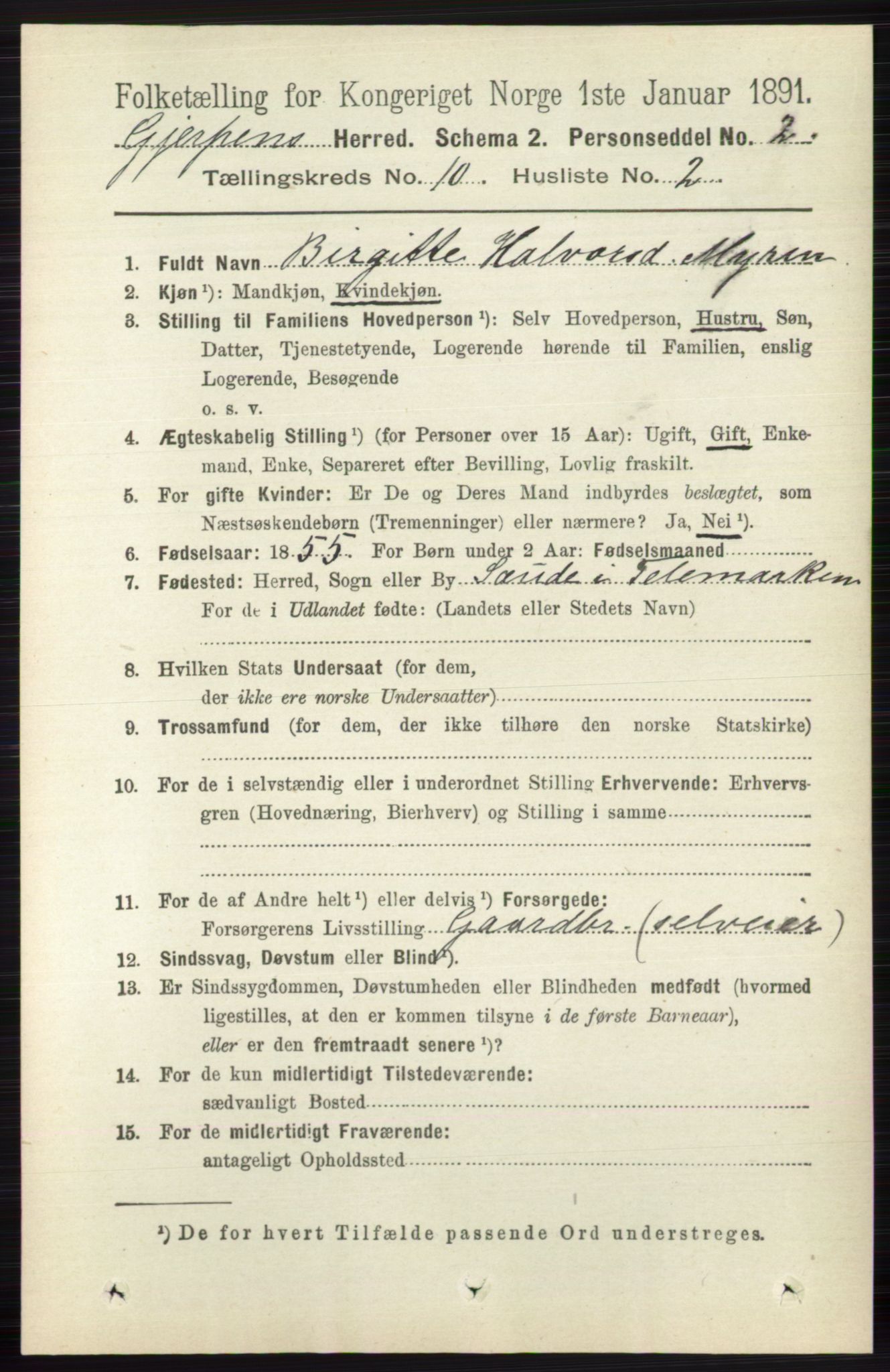 RA, 1891 census for 0812 Gjerpen, 1891, p. 6145