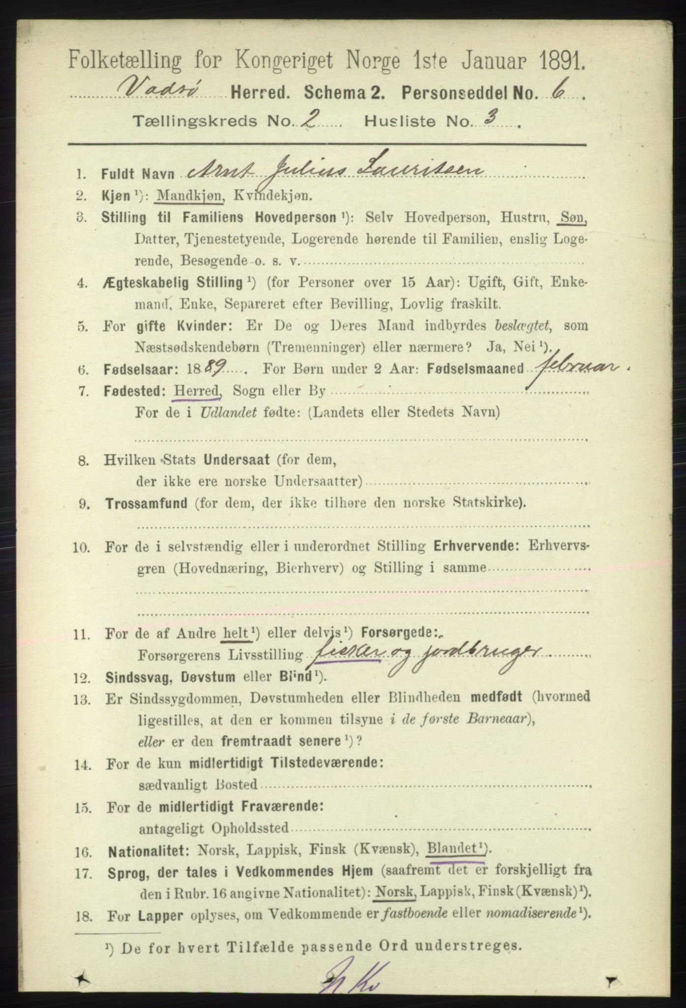 RA, 1891 census for 2029 Vadsø, 1891, p. 464